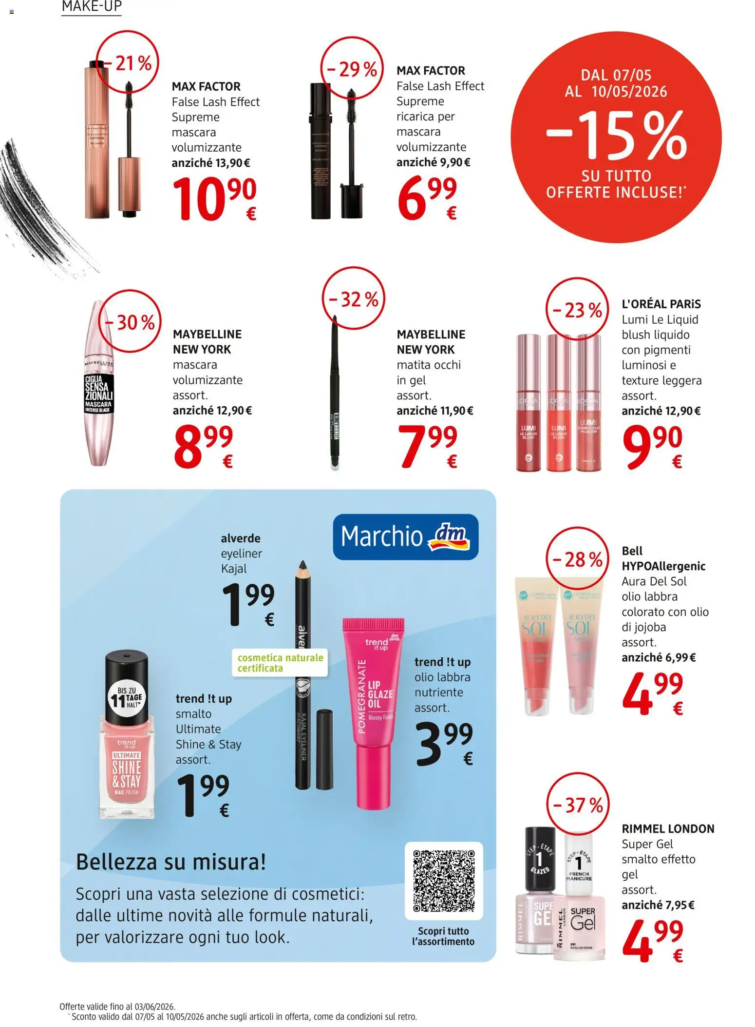Volantino dm drogerie markt del 07.05.2026 | Pagina: 4 | Prodotti: Mascara, Eyeliner, Olio, Blush