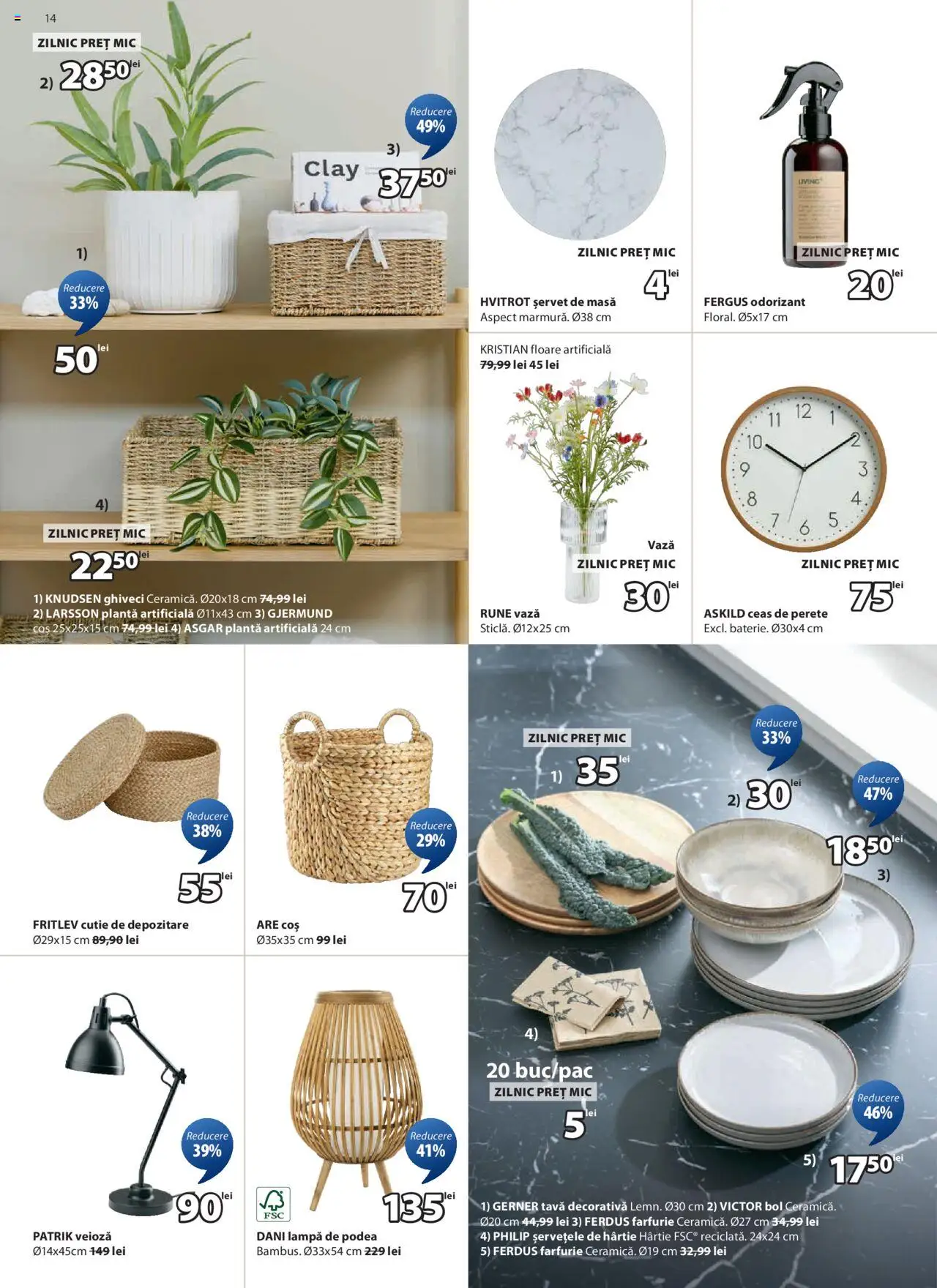 Catalog JYSK – valabil de la 04.08.2025 | Pagină: 14 | Produse: Bol, Vază, Lampă, Floare artificială