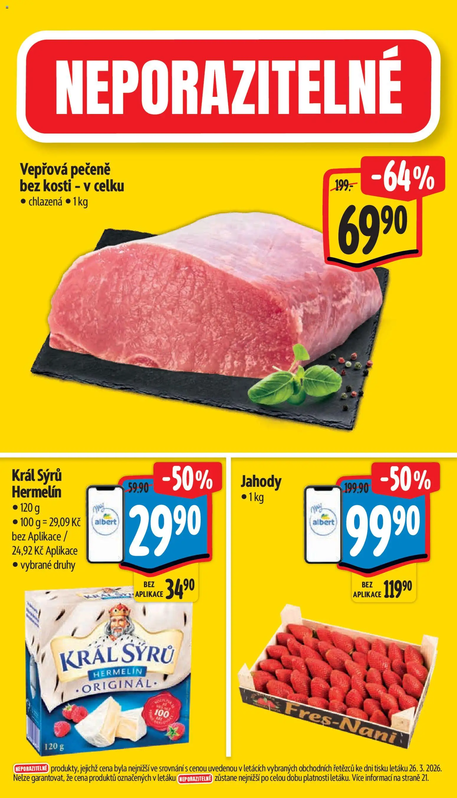 Albert leták - Supermarket od 01.04.2026 | Strana: 3 | Produkty: Vepřová pečeně, Jahody, Hermelín