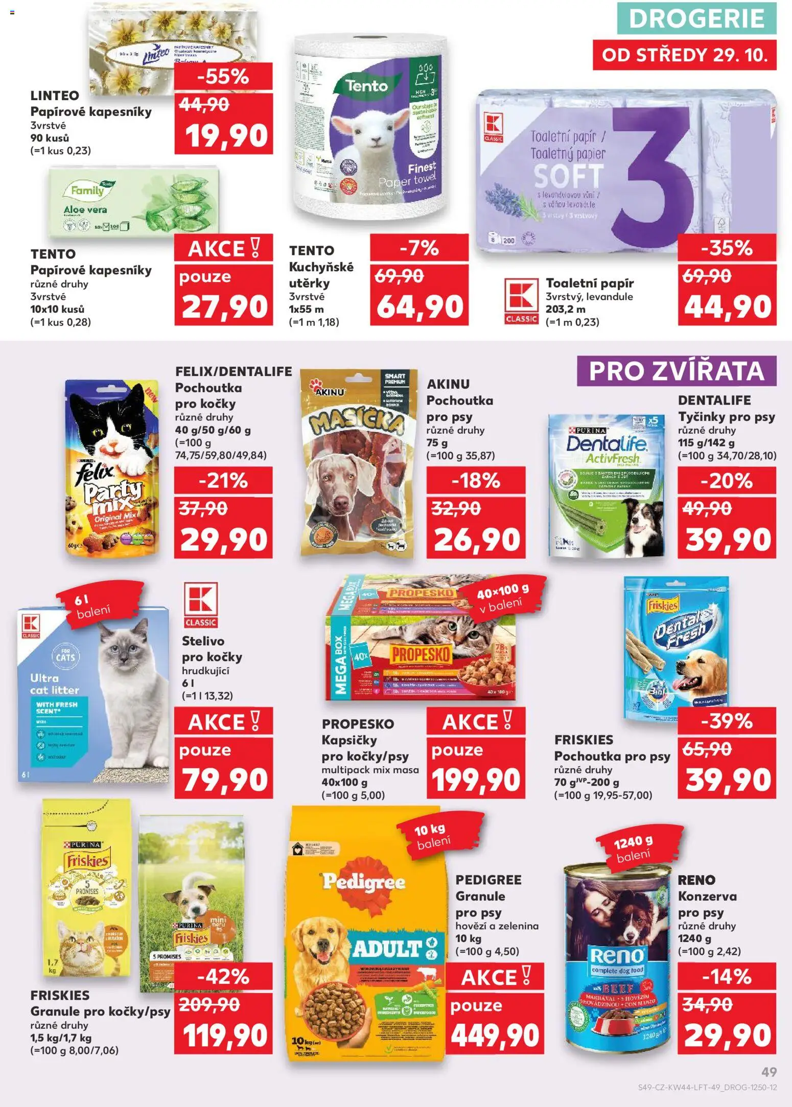 Kaufland leták - Kolín od 29.10.2025 | Strana: 49 | Produkty: Utěrky, Tyčinky, Toaletní papír, Konzerva pro psy