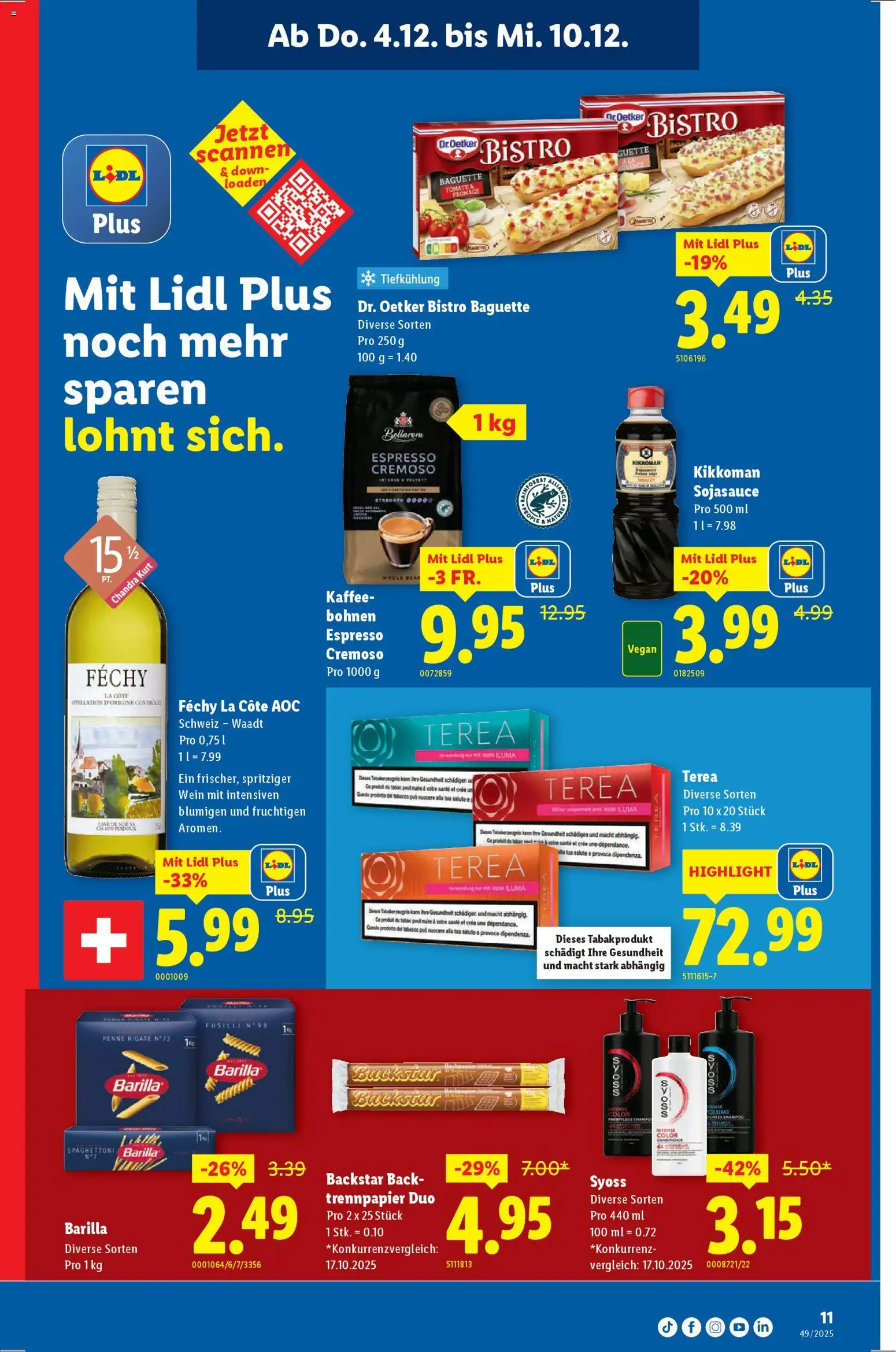 Lidl Aktionen – gültig ab 04.12.2025 | Seite: 11 | Produkte: Barilla, Baguette, Kaffee, Wein