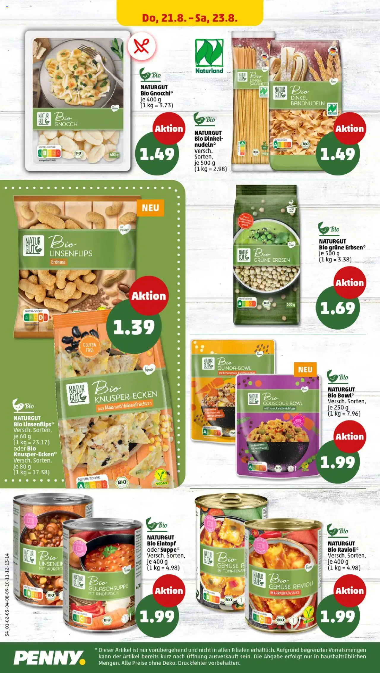 Penny Prospekt 	 - gültig ab dem 18.08.2025 | Seite: 34 | Produkte: Gemüse, Nudeln, Rindfleisch, Erbsen