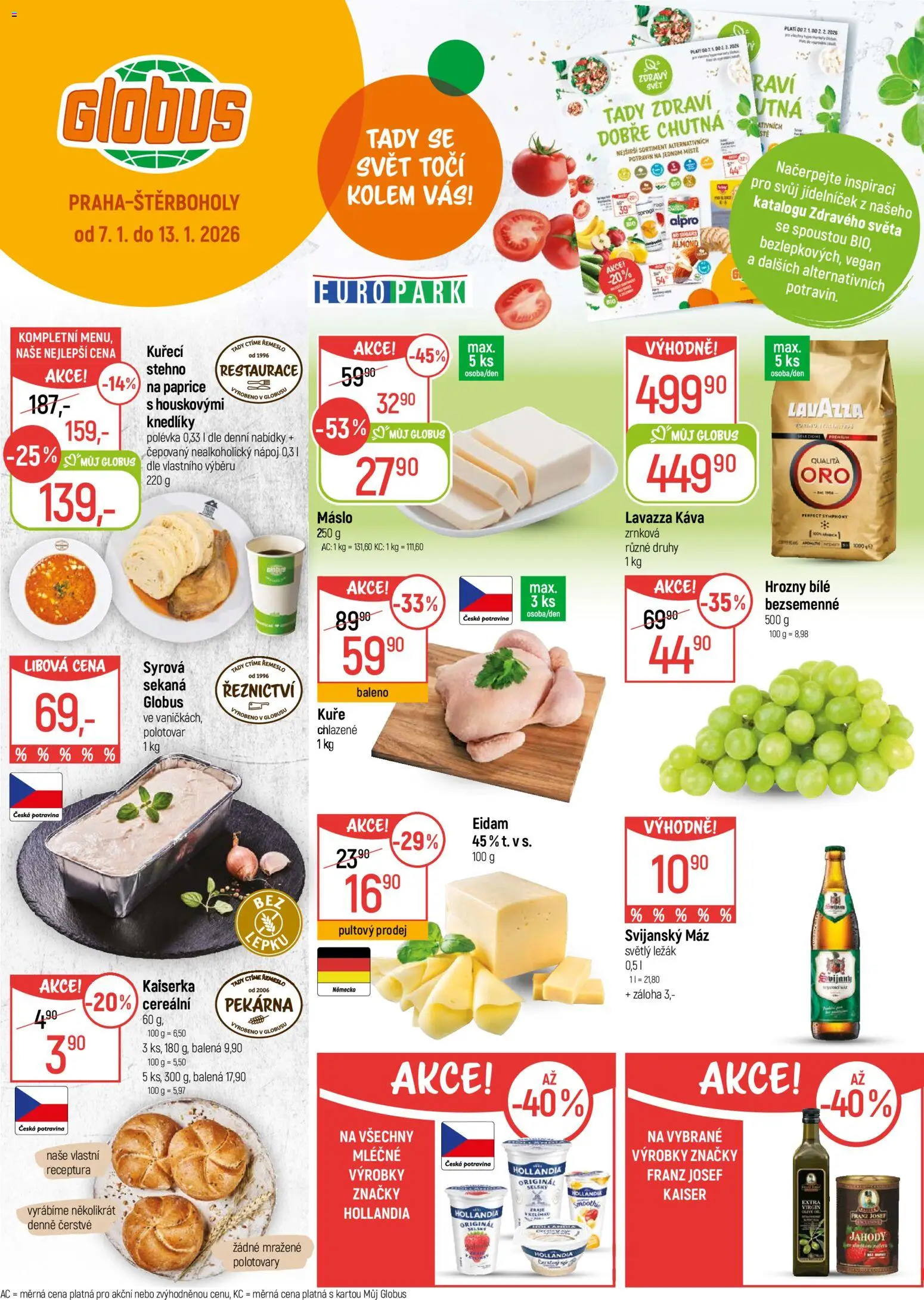 Globus leták - Praha-Štěrboholy od 07.01.2026 | Strana: 1 | Produkty: Vegan, Máslo, Svijanský Máz, Pekárna