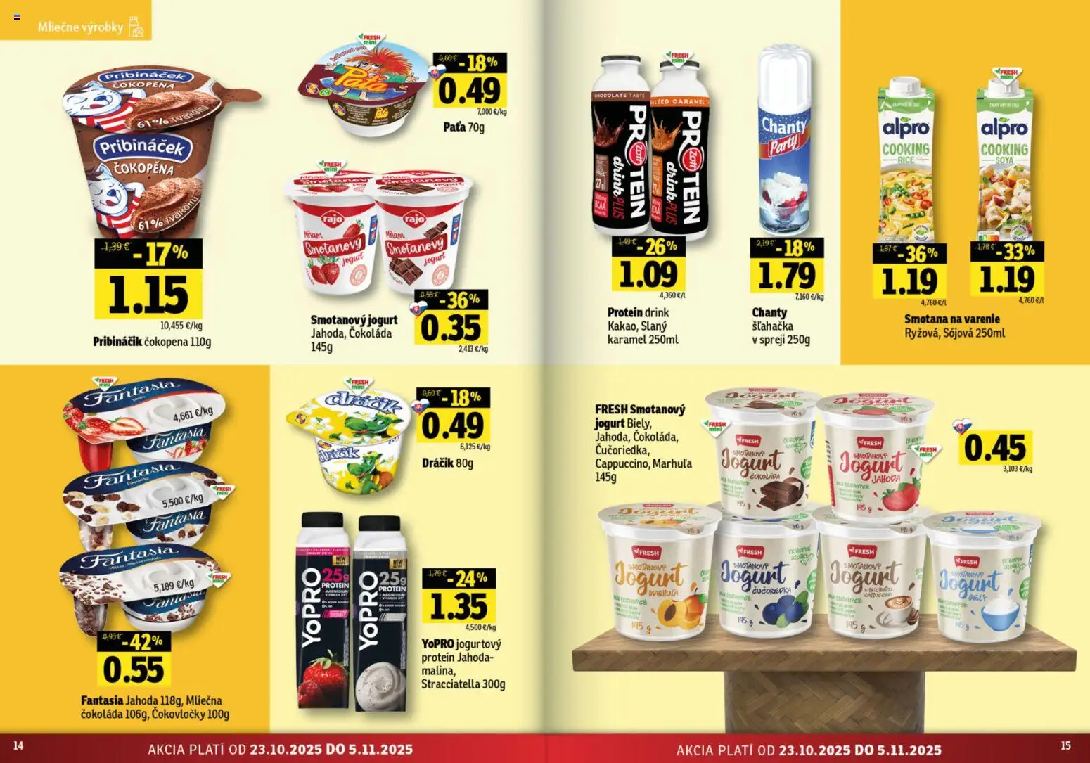 Nové Fresh akcie – leták je platný od 23.10.2025 | Strana: 8 | Produkty: Jogurt, Pribináčik, Protein, Čokoláda