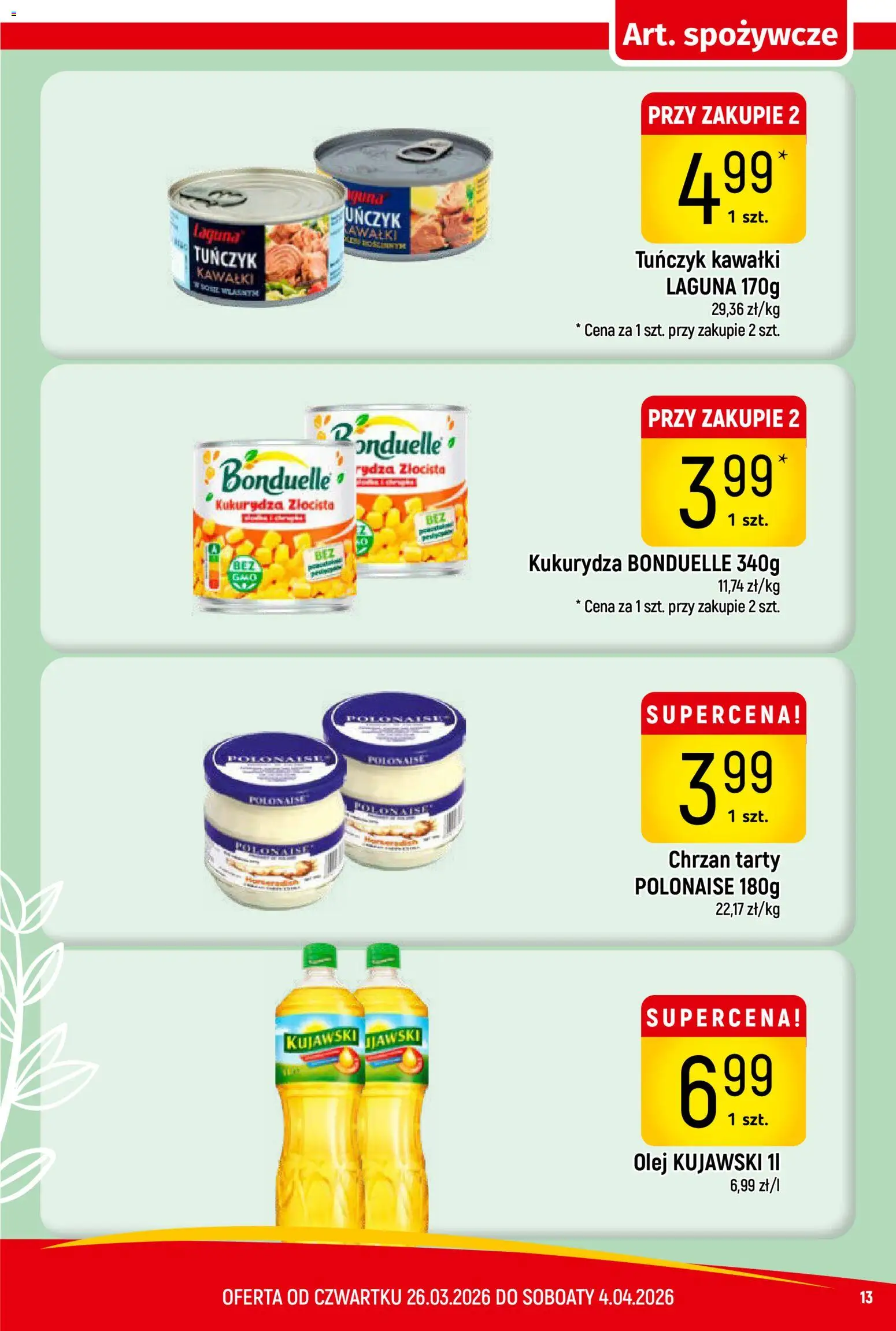 Piotruś Pan gazetka od 26.03.2026 | Strona: 13 | Produkty: Tuńczyk, Chrzan, Olej kujawski, Olej