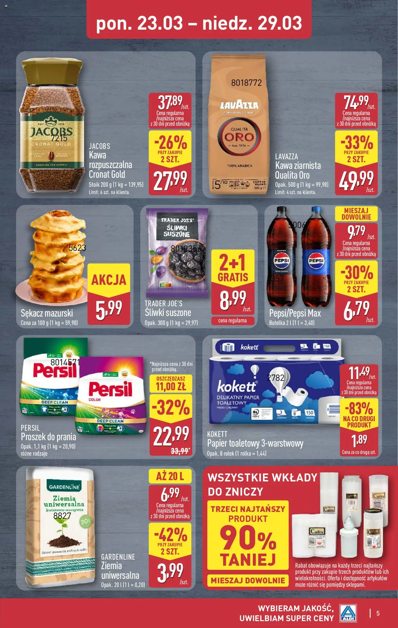 Aldi Polsko leták - Oferta weekendowa od 26.03.2026 | Strana: 5 | Produkty: Pepsi, Lavazza, Jacobs, Persil