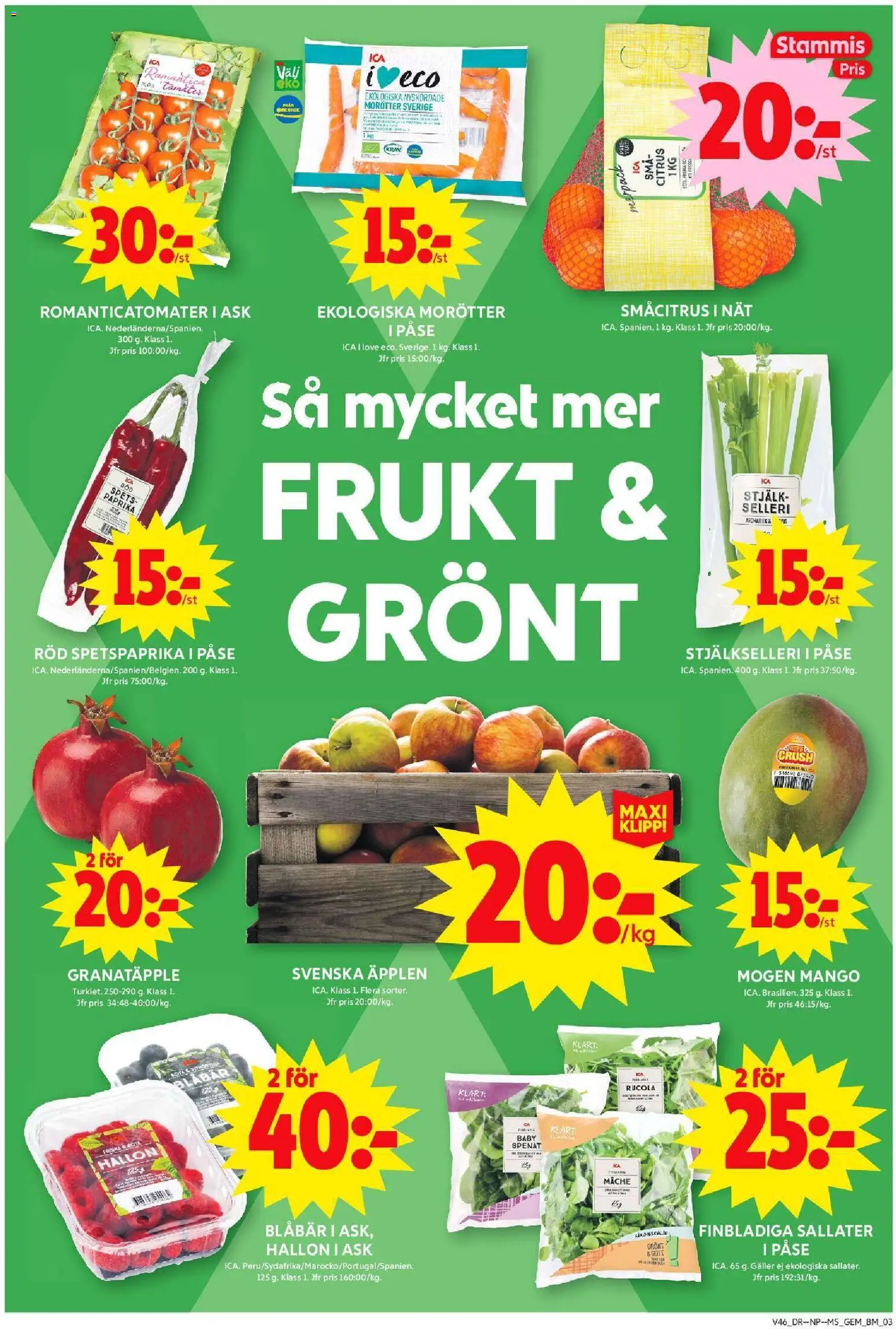 ICA Maxi reklamblad aktuell från 10.11.2025 | Sida: 3 | Produkter: Spenat, Äpplen, Mango, Hallon