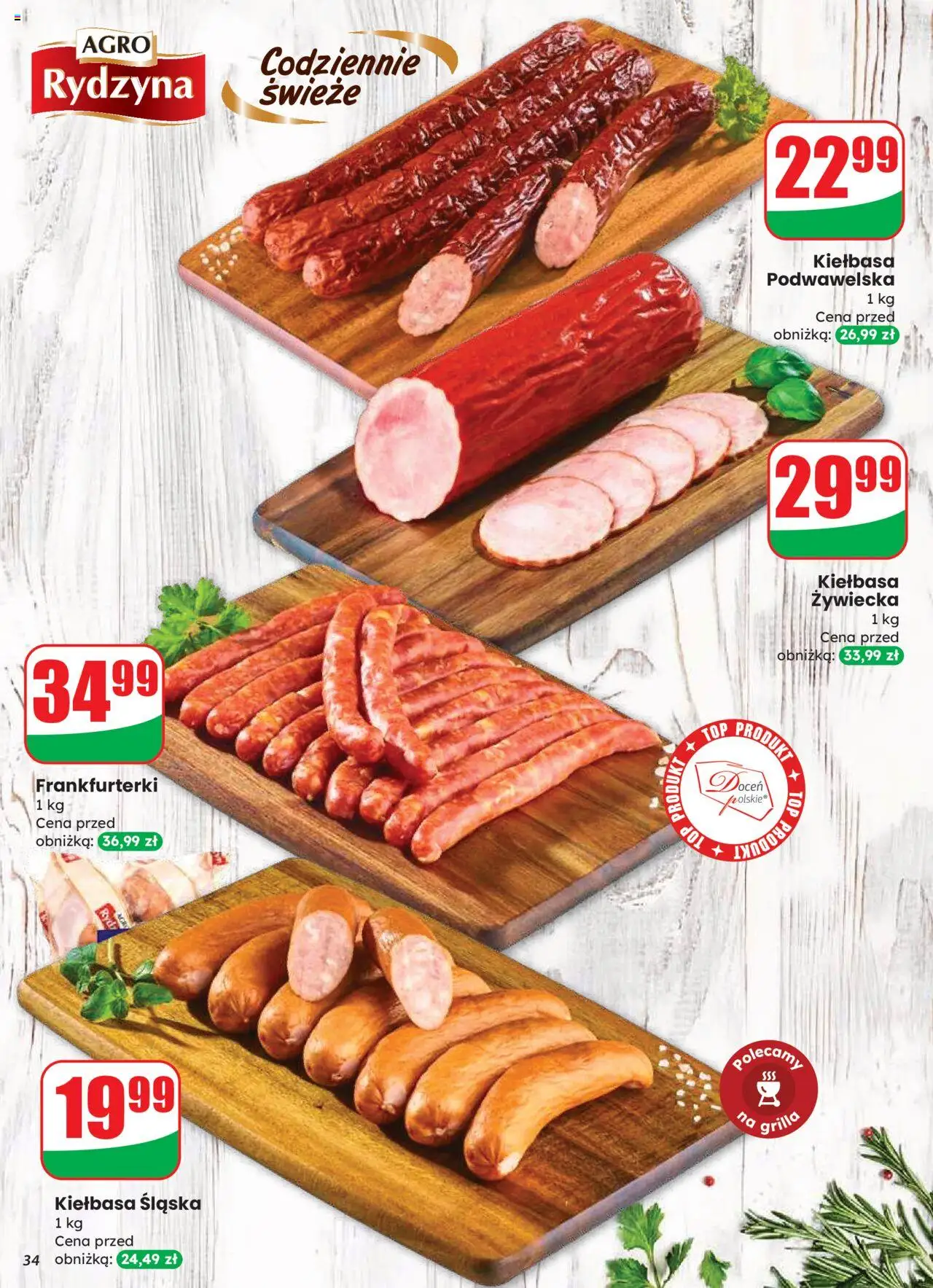 Dino Gazetka od 20.08.2025 | Strona: 34 | Produkty: Kiełbasa, Frankfurterki, Kiełbasa śląska, Kiełbasa podwawelska