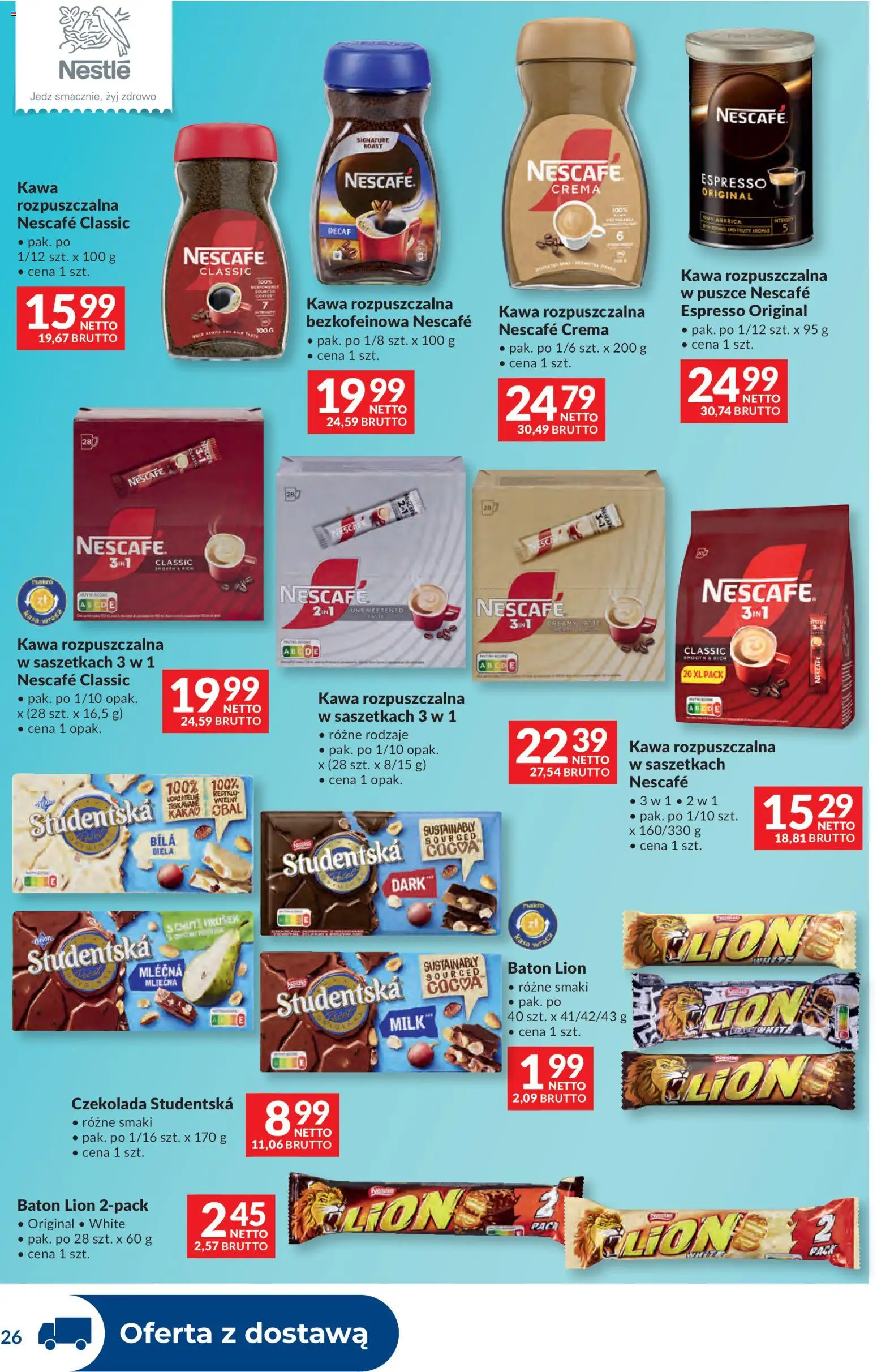 Makro gazetka - Dystrybucja do sklepów od 07.04.2026 | Strona: 26 | Produkty: Nescafe, Kawa rozpuszczalna, Baton, Czekolada
