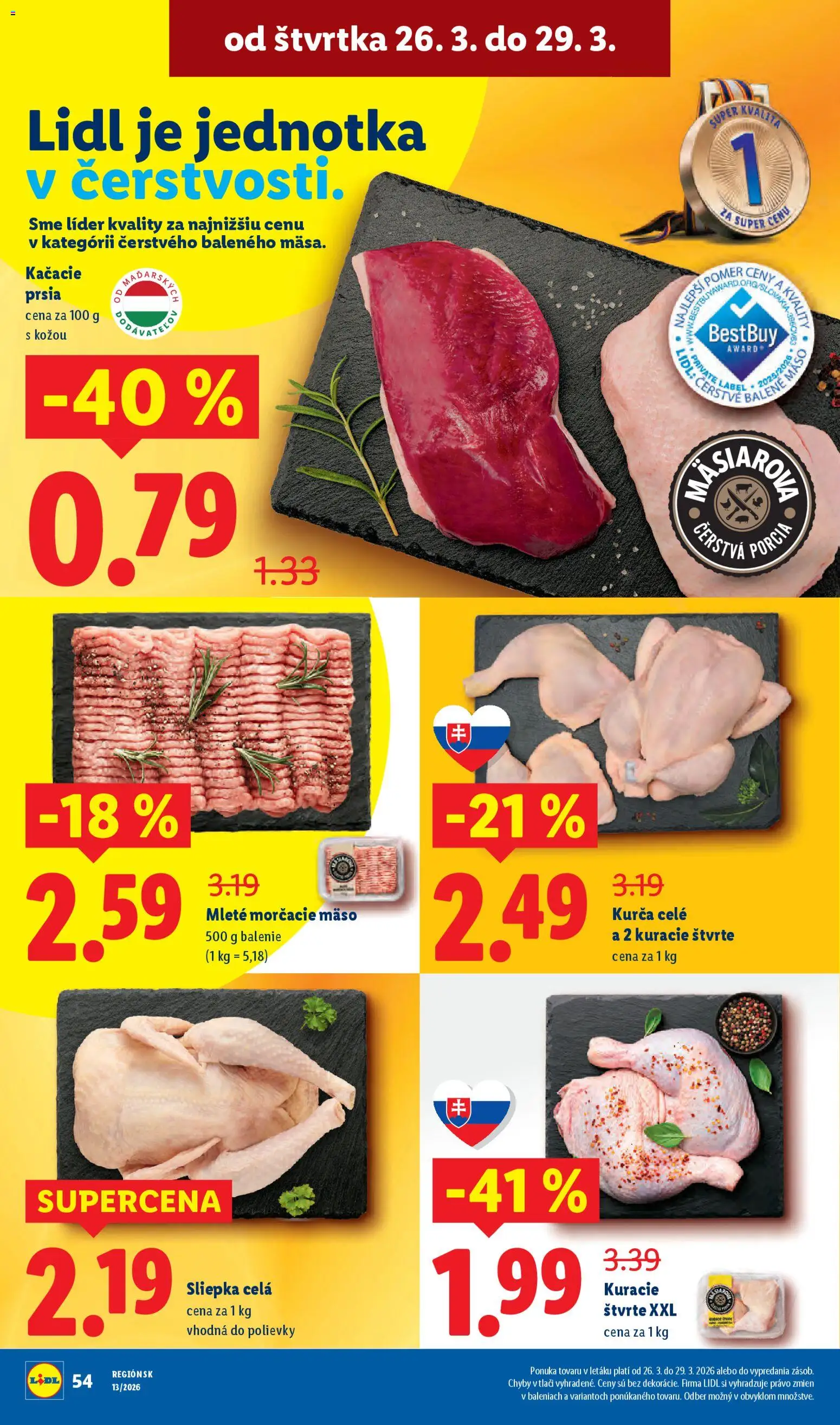 Nové Lidl akcie – leták je platný od 23.03.2026 | Strana: 60 | Produkty: Kačacie prsia, Kurča