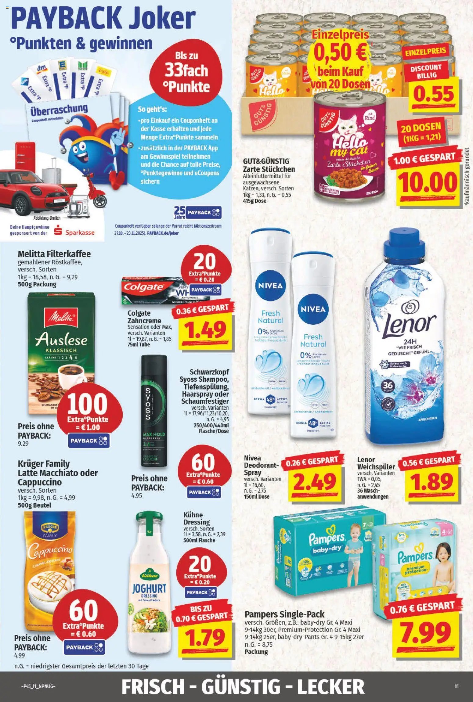 NP Discount Prospekt 	 – gültig ab 03.11.2025 | Seite: 11 | Produkte: Lenor, Dressing, Haarspray, Deodorant