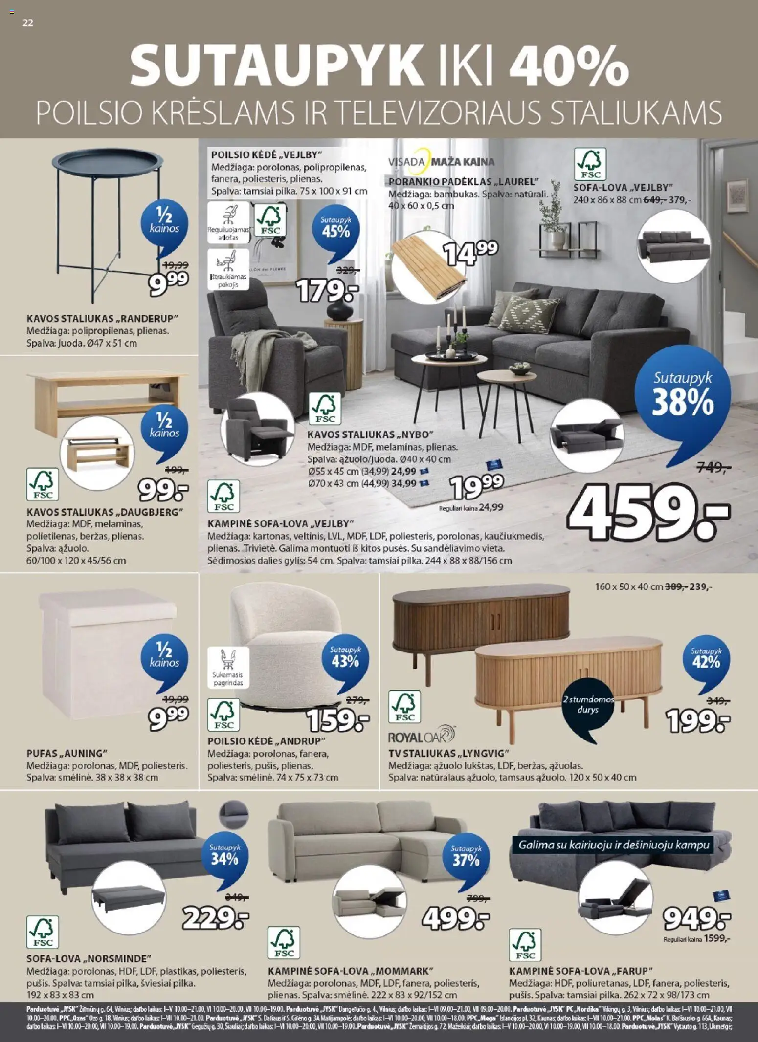 JYSK akcijos nuo 17.03.2026 | Puslapis: 22 | Prekių: Pufas, Tv, Kėdė