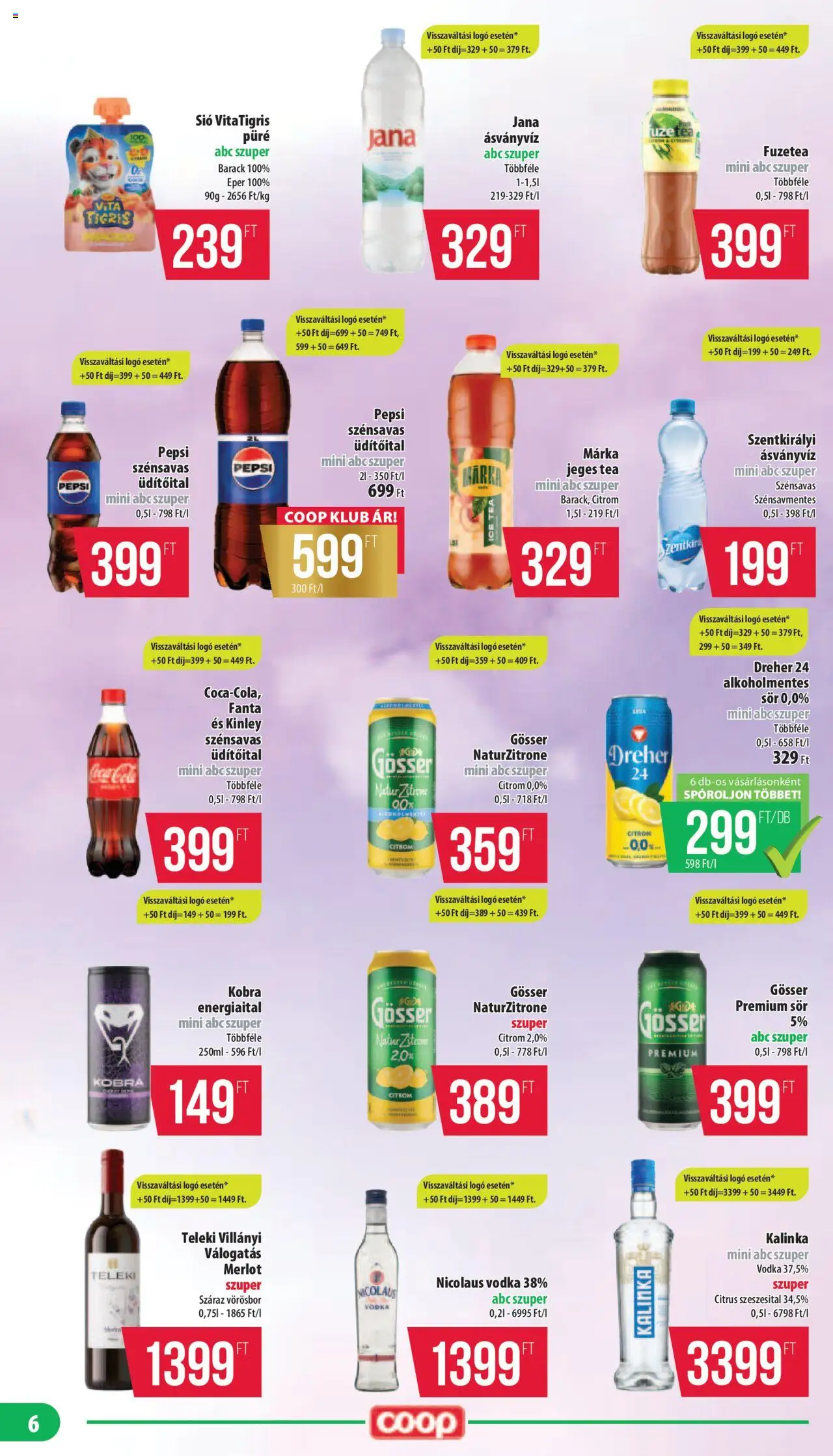 COOP akciós ujság - amely érvényes a következő dátumtól: 18.09.2025 | Oldal: 6 | Termékek: Energiaital, Fanta, Gösser, Tea