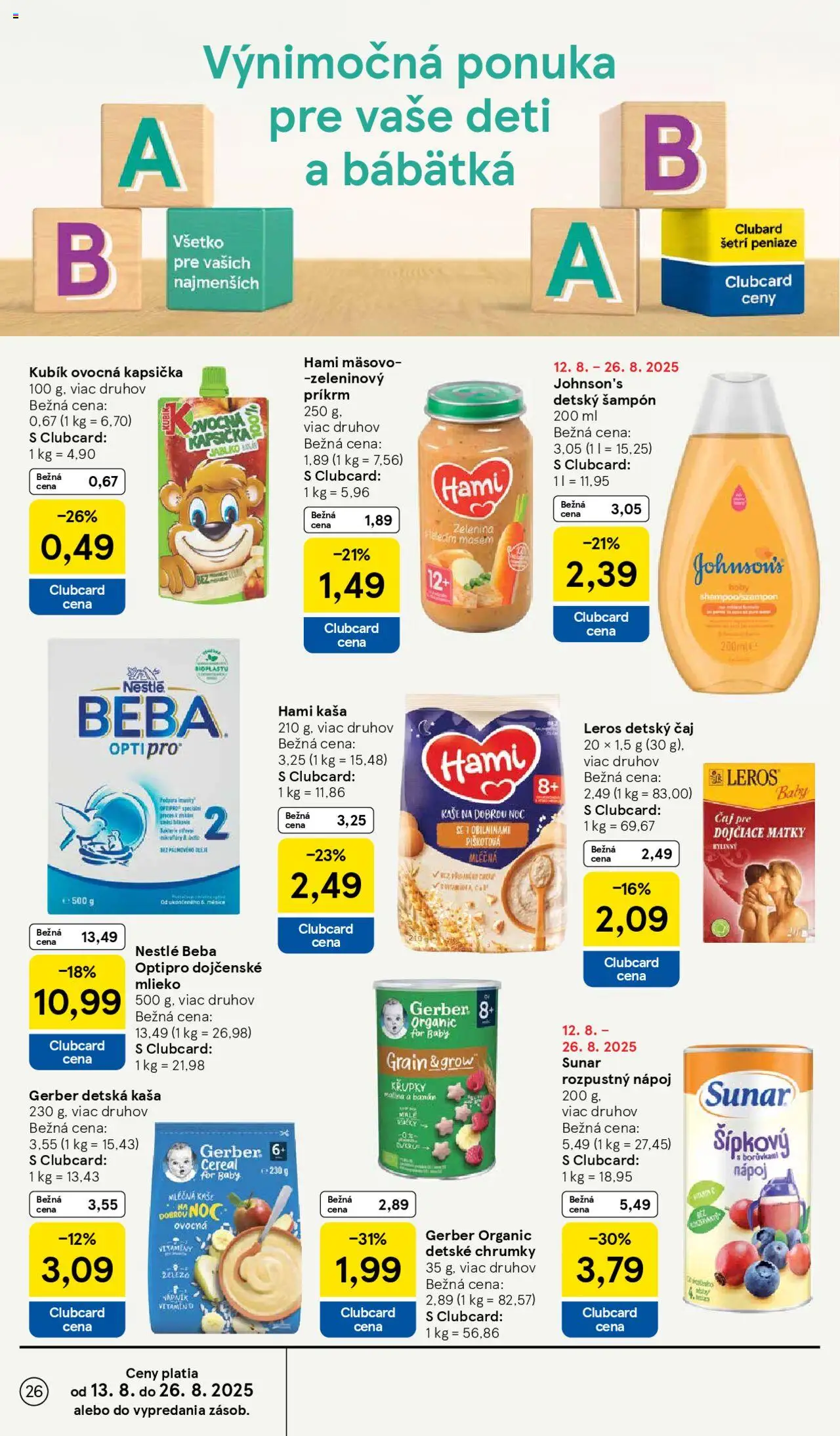 Tesco Hypermarket - leták │ platný od 20.08.2025 | Strana: 26 | Produkty: Mlieko, Čaj, Šampón, Sunar