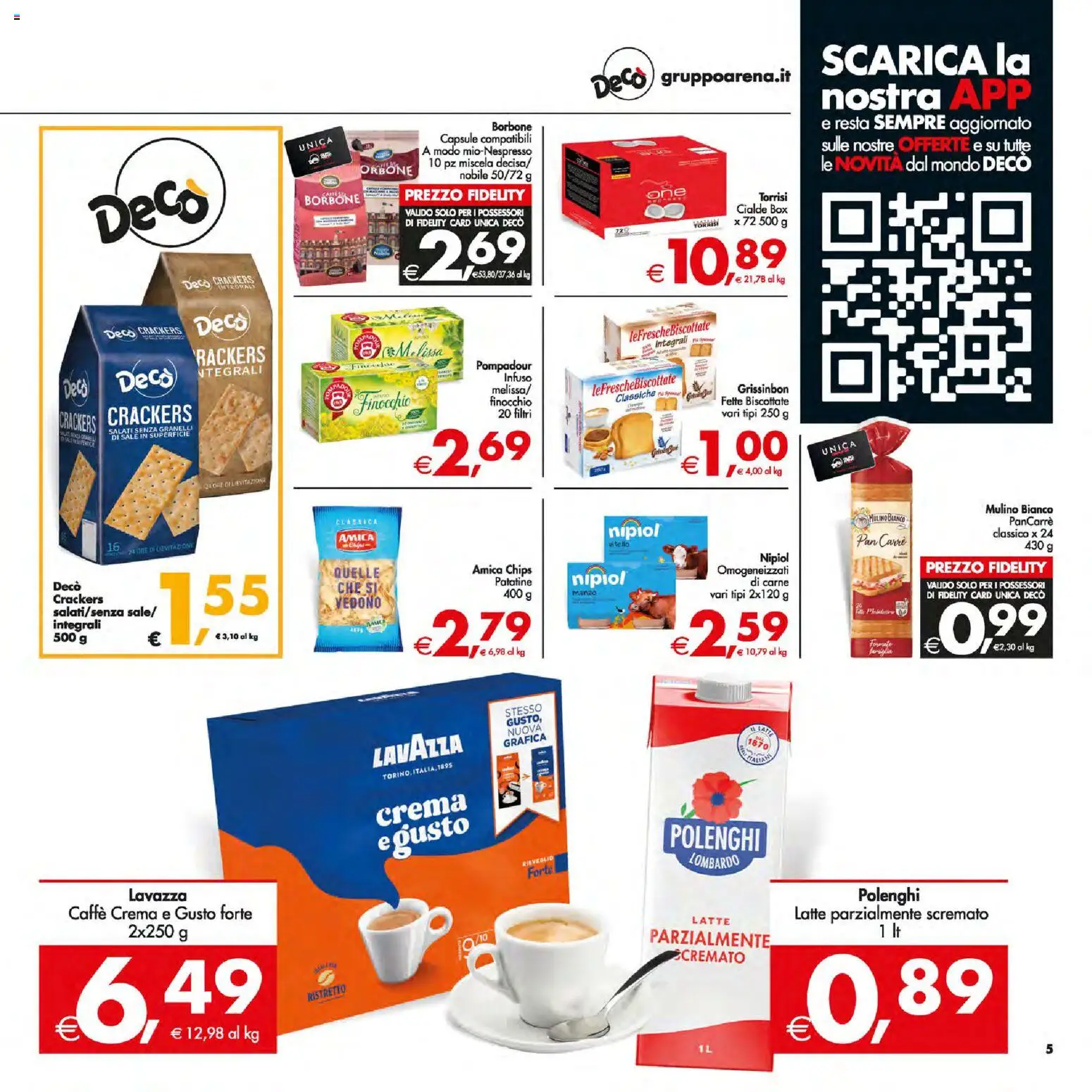 Volantino Decò del 13.01.2026 | Pagina: 5 | Prodotti: Manzo, Latte parzialmente scremato, Fette biscottate, Lavazza
