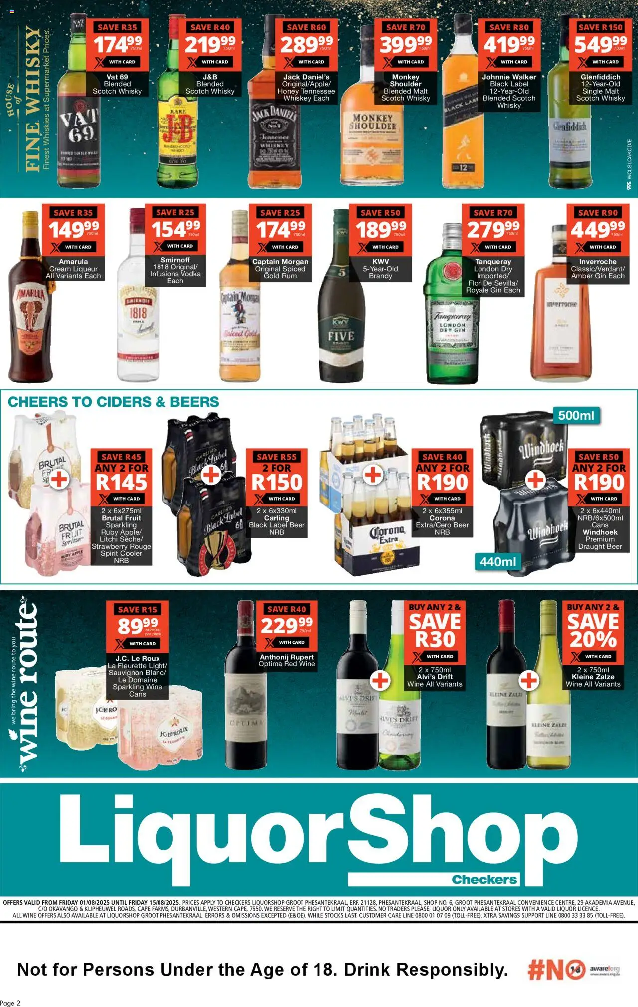 Checkers Western Cape -  LiquorShop Groot Phesantekraal Store Opening │ valid from 01.08.2025 | Page: 2 | Products: Brandy, Cooler, Wine, Whiskey