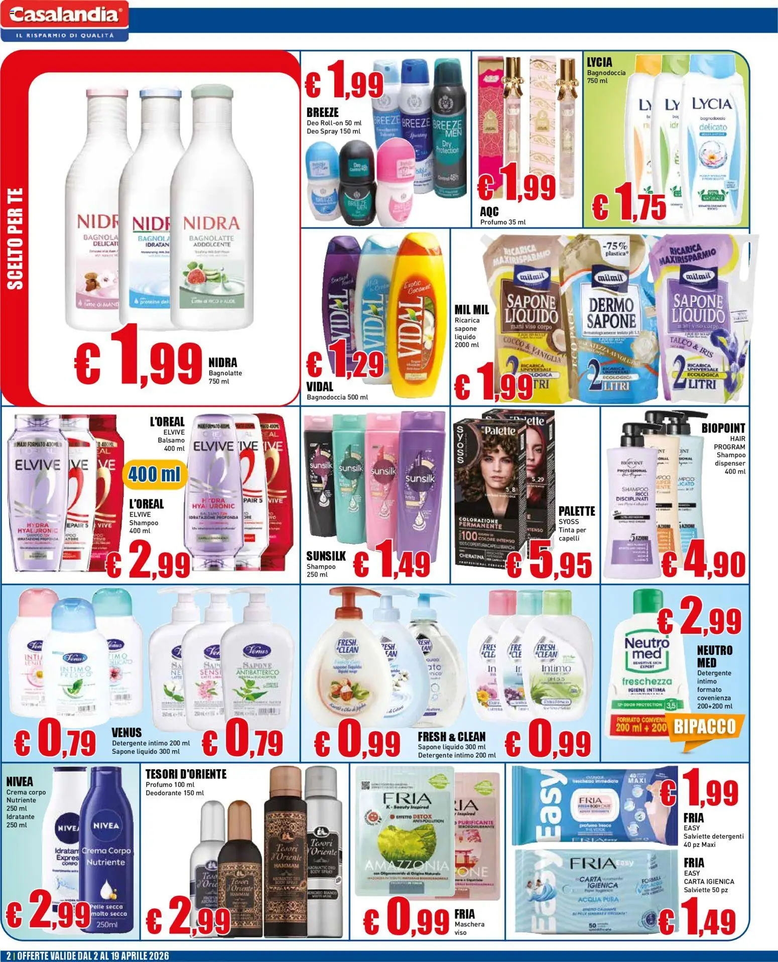 Volantino Casalandia del 02.04.2026 | Pagina: 2 | Prodotti: Sapone, Tè, Talco, Acqua
