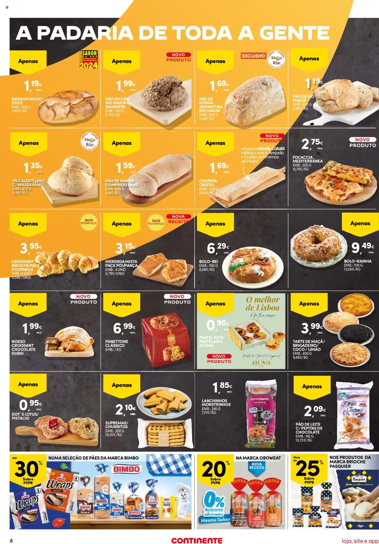 Continente Semanal Continente Bom Dia │ válido de 21.10.2025 | Página: 8 | Produtos: Pão de forma, Padaria, Chocolate, Tarte