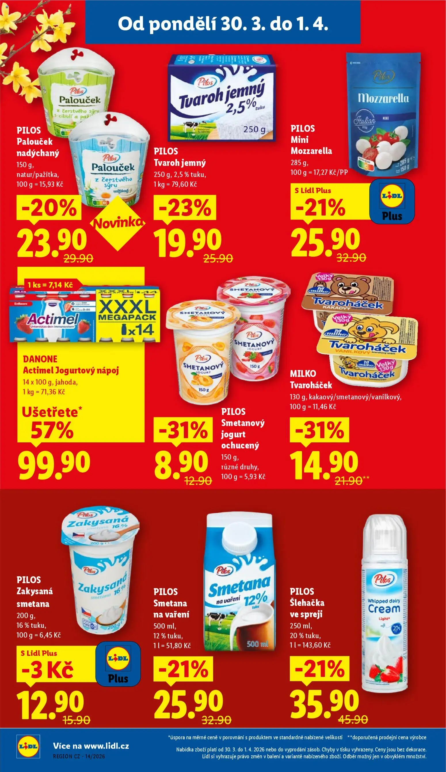 Lidl leták od 30.03.2026 | Strana: 20 | Produkty: Actimel, Zakysaná smetana, Jogurtový nápoj, Smetana na vaření