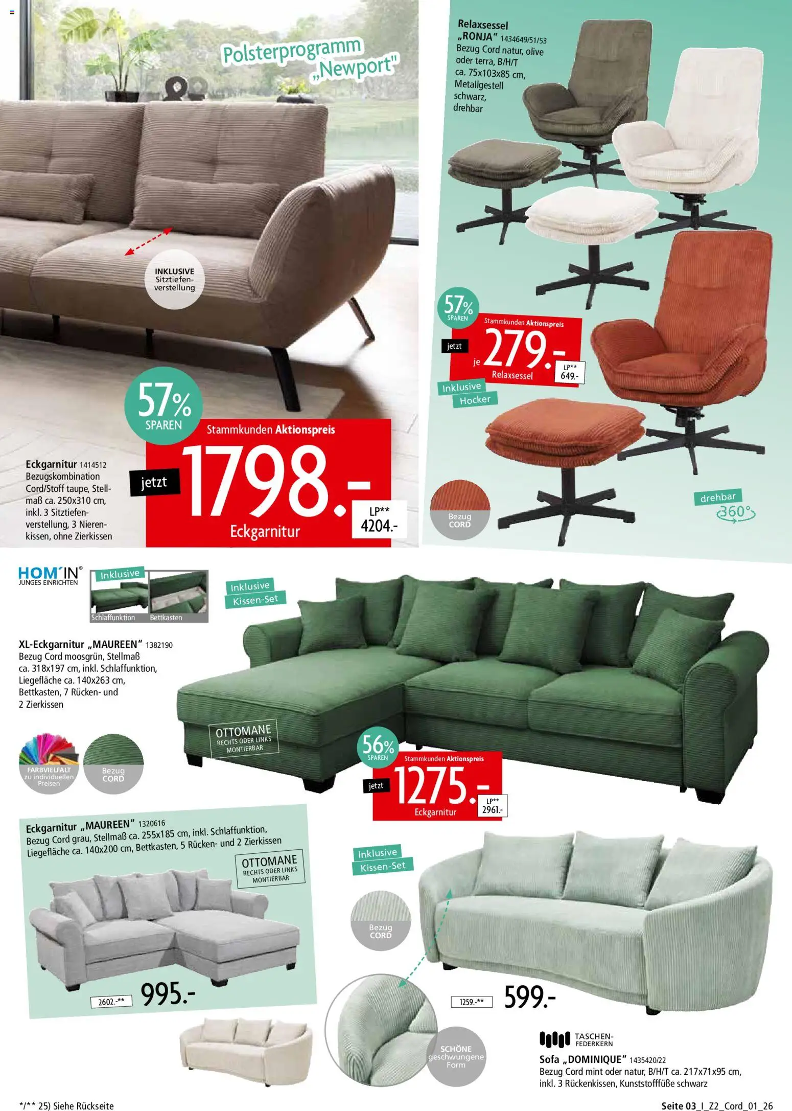 Zurbrüggen Trendbezug Cord – gültig ab 28.03.2026 | Seite: 3 | Produkte: Hocker, Relaxsessel, Sofa