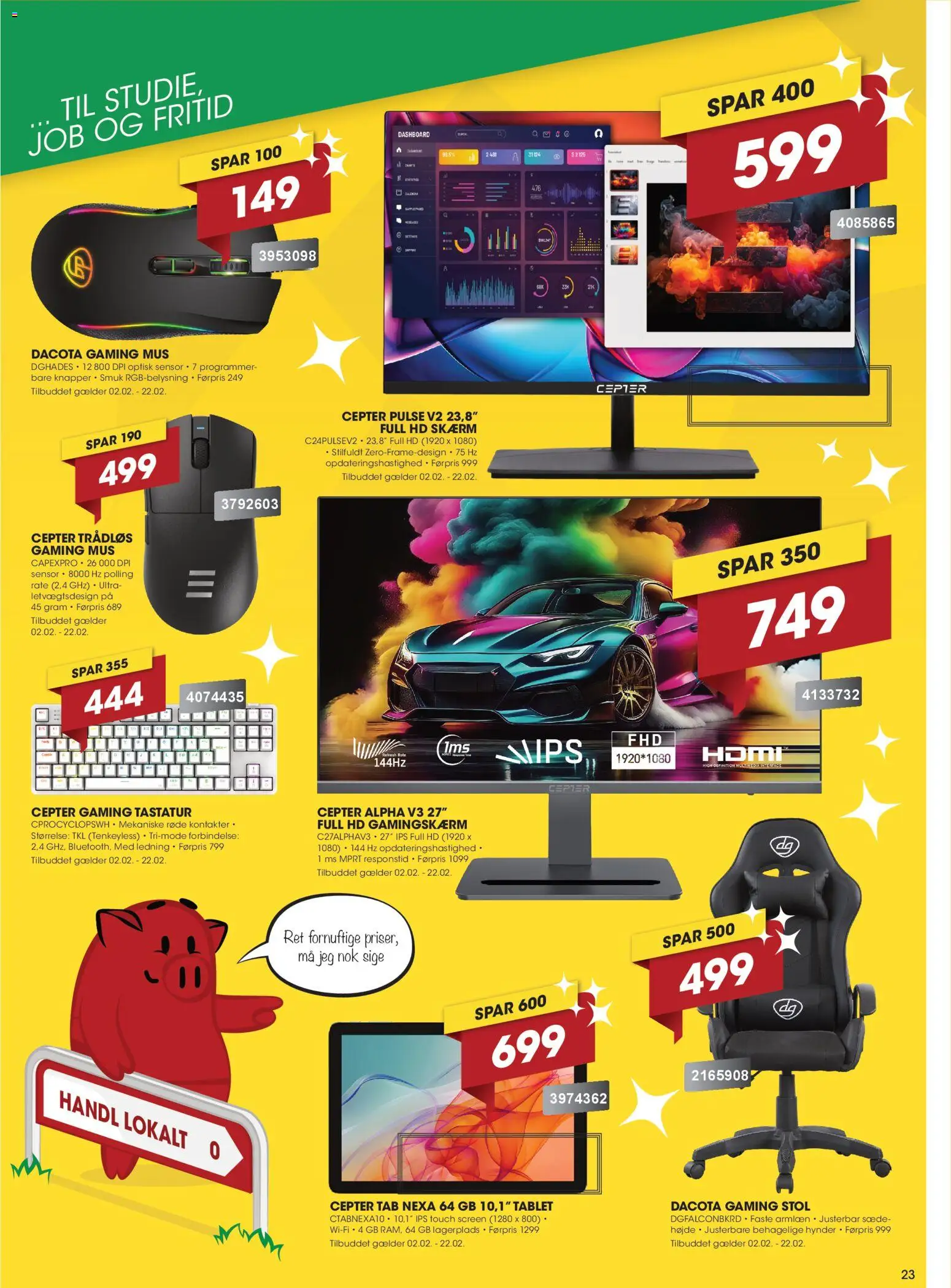 Punkt1 tilbudsavis – gyldig fra 02.02.2026 | Side: 23 | Produkter: Stol, Skærm, Mus, Gaming mus