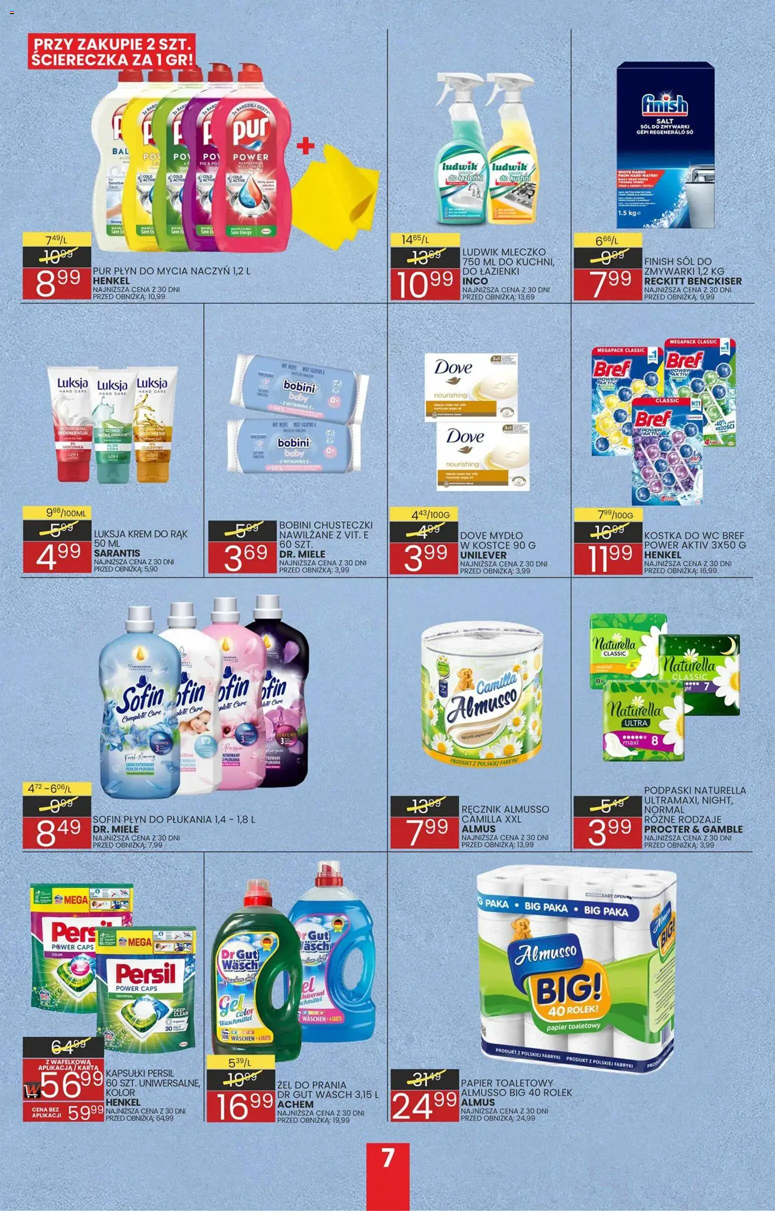 Wafelek Gazetka od 12.01.2026 | Strona: 7 | Produkty: Papier toaletowy, Sól do zmywarki, Krem do rąk, Sól