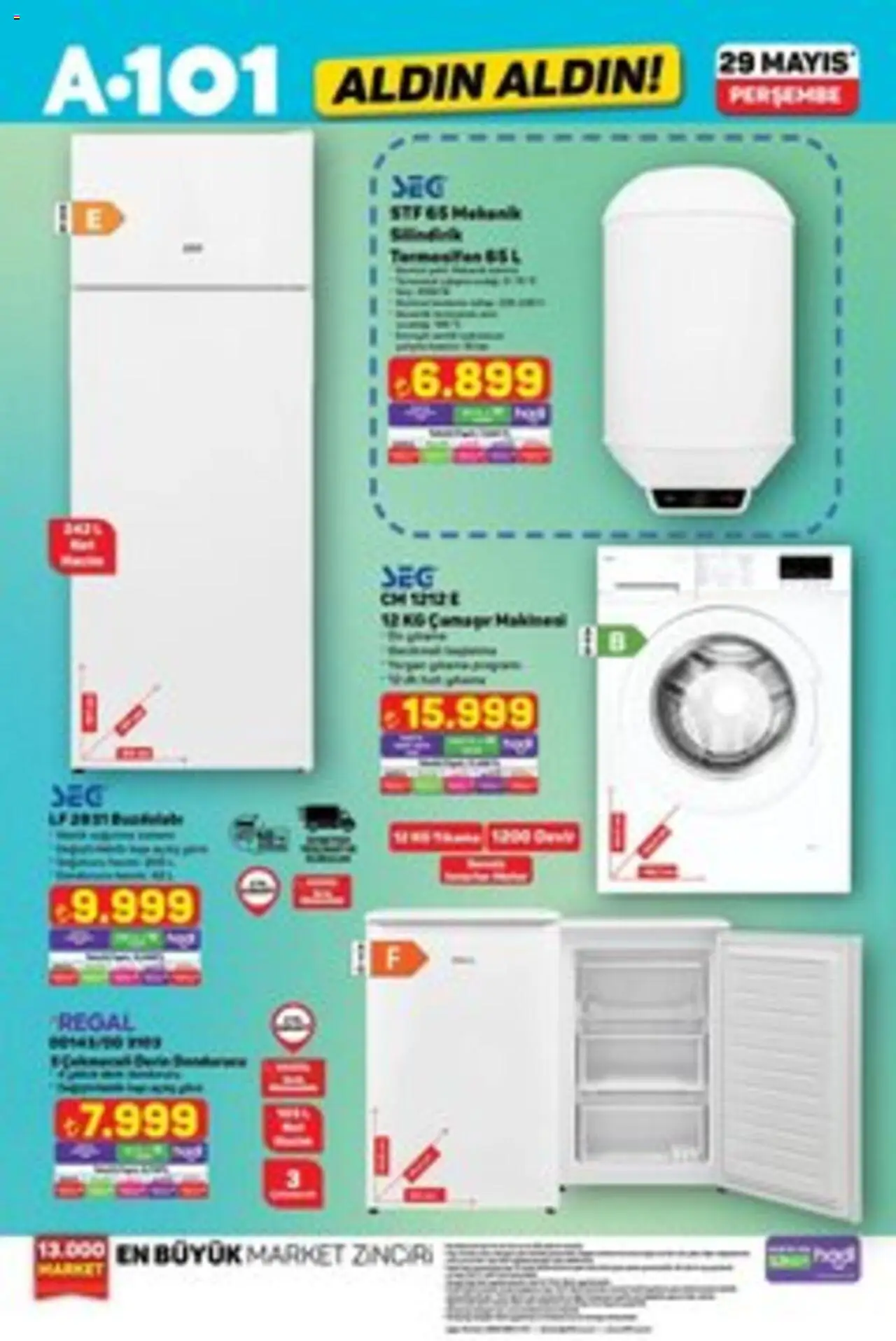 A101 Katalog Aldın Aldın - 29.05.2025 tarihinden itibaren geçerlidir | Sayfa: 7 | Ürünler: Yorgan, Buzdolabı, Dondurucu, Çamaşır makinesi