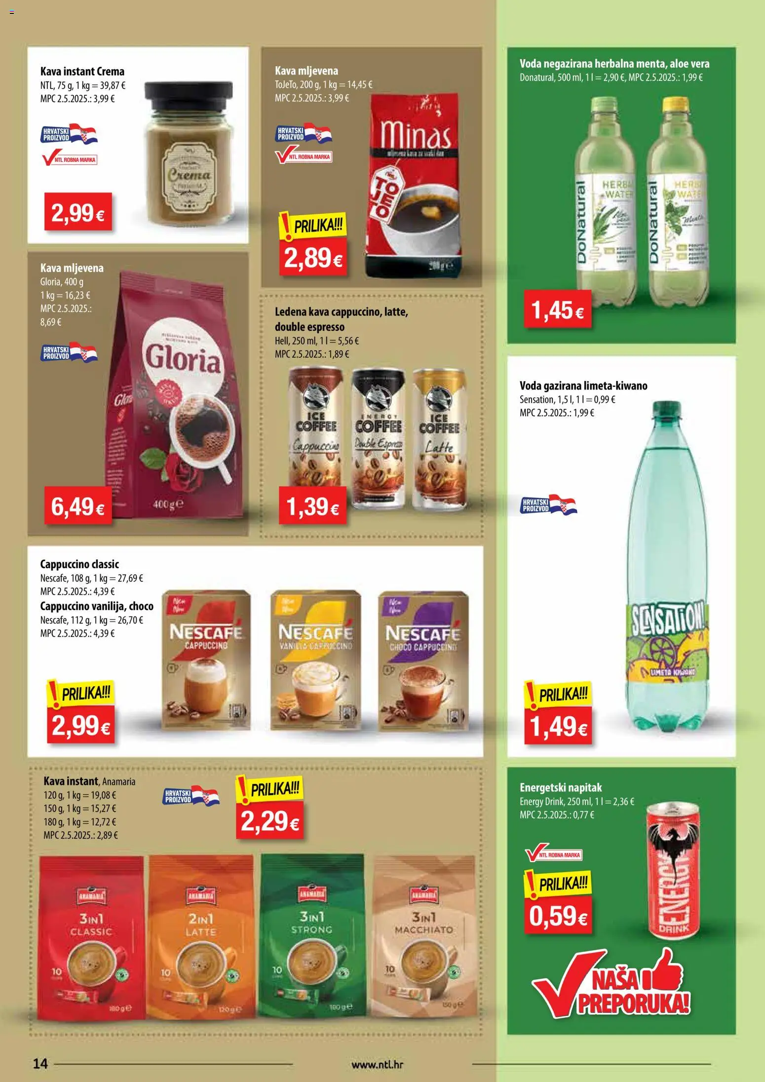 NTL katalog | vrijedi od 08.04.2026 | Stranica: 14 | Proizvodi: Kava instant, Nescafe, Voda, Cappuccino