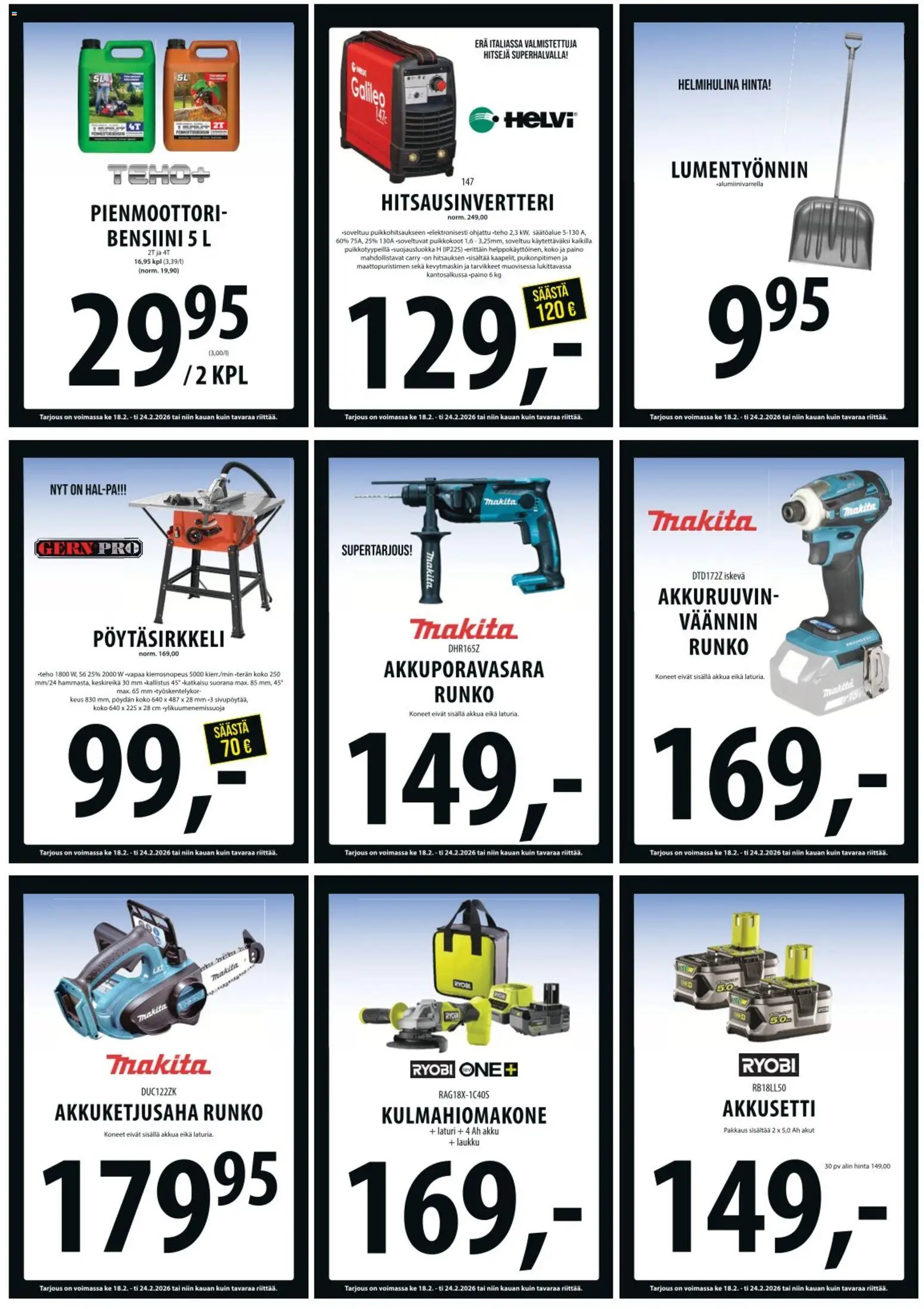 Tuuri tarjoukset – voimassa 18.02.2026 alkaen | Sivu: 25 | Tuotteet: Laukku, Akku, Laturi
