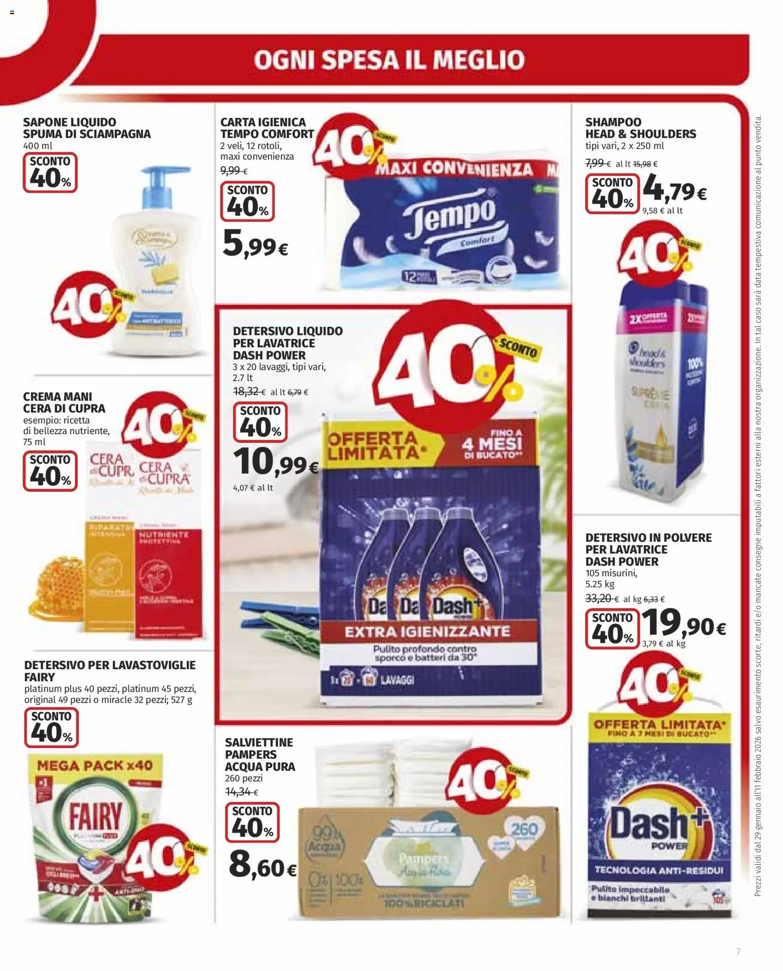 Volantino Ipercoop del 29.01.2026 | Pagina: 7 | Prodotti: Shampoo, Carta igienica, Sapone, Detersivo per lavastoviglie