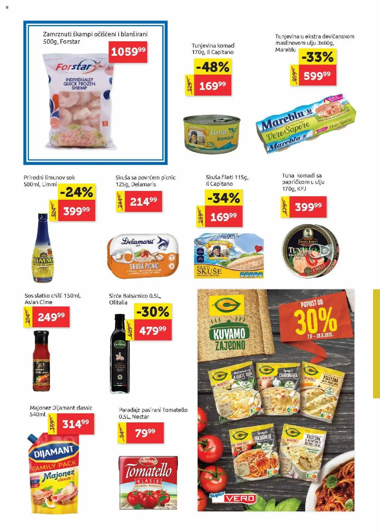 SuperVERO katalog - važi od 07.08.2025 | Strana: 8 | Proizvode: Pasirani paradajz, Skuša, Špageti, Piletina
