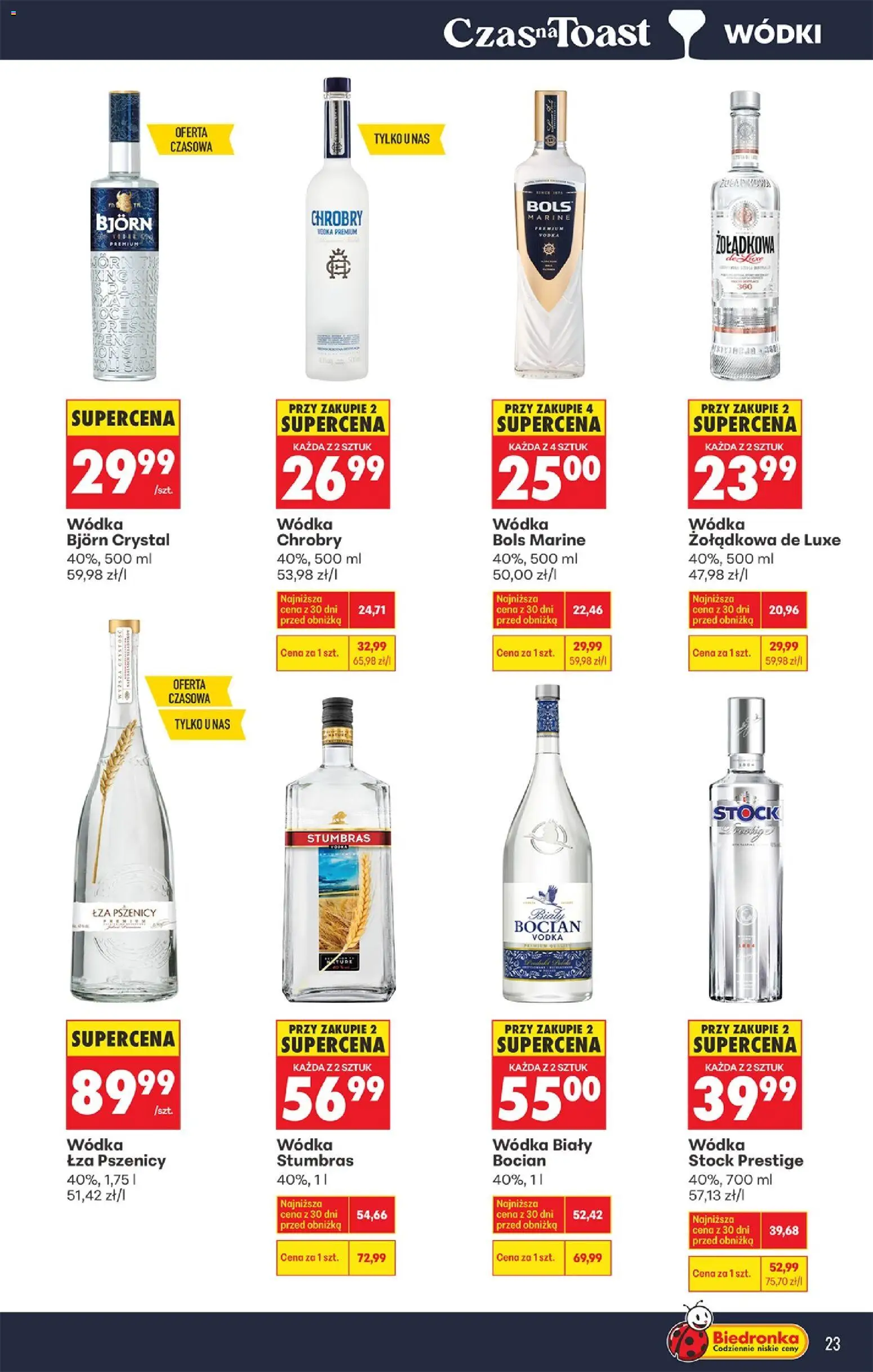Biedronka gazetka - Czas na toast od 09.03.2026 | Strona: 23 | Produkty: Wódka Stock, Wódka Stumbras, Vodka, Wódka