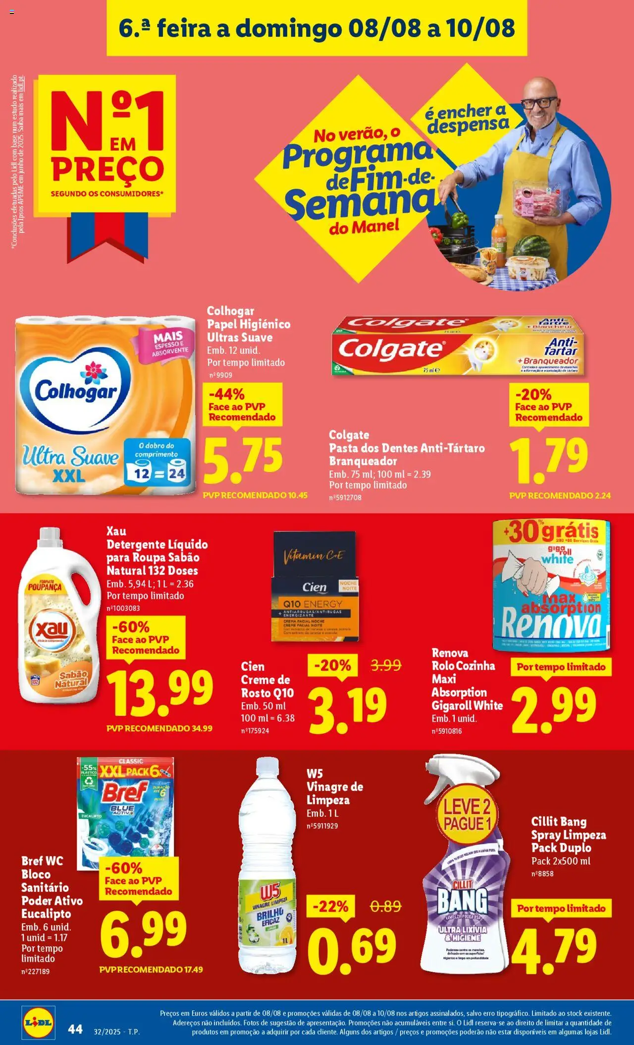 Lidl folheto │ válido de 04.08.2025 | Página: 44 | Produtos: Vinagre, Papel higiénico, Detergente, Creme