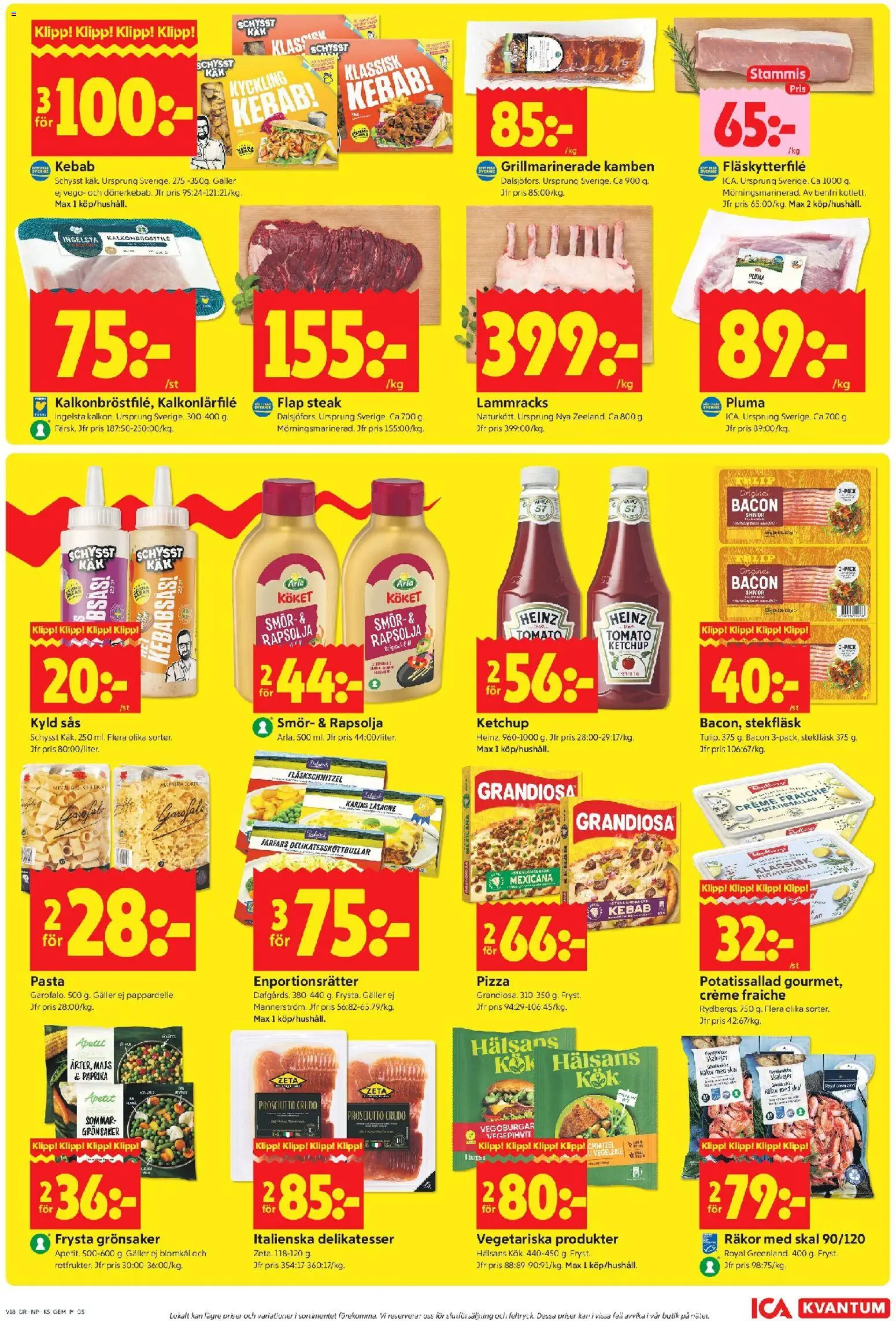 ICA Kvantum reklamblad aktuell från 27.04.2026 | Sida: 5 | Produkter: Fläskytterfilé, Räkor, Creme fraiche, Kebabsås
