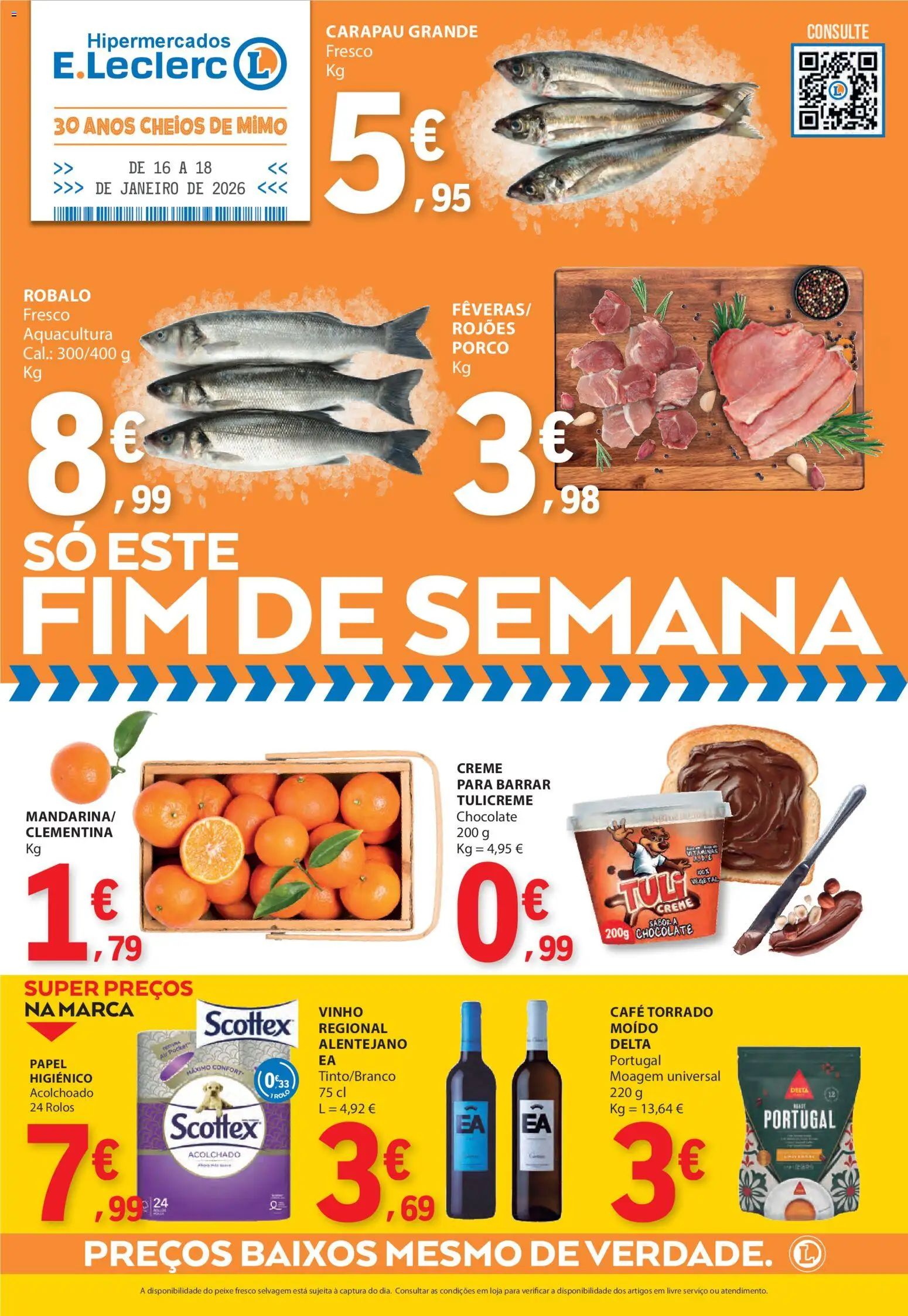 E.Leclerc Catálogo Fim de Semana │ válido de 16.01.2026 | Página: 1 | Produtos: Café, Chocolate, Peixe, Creme