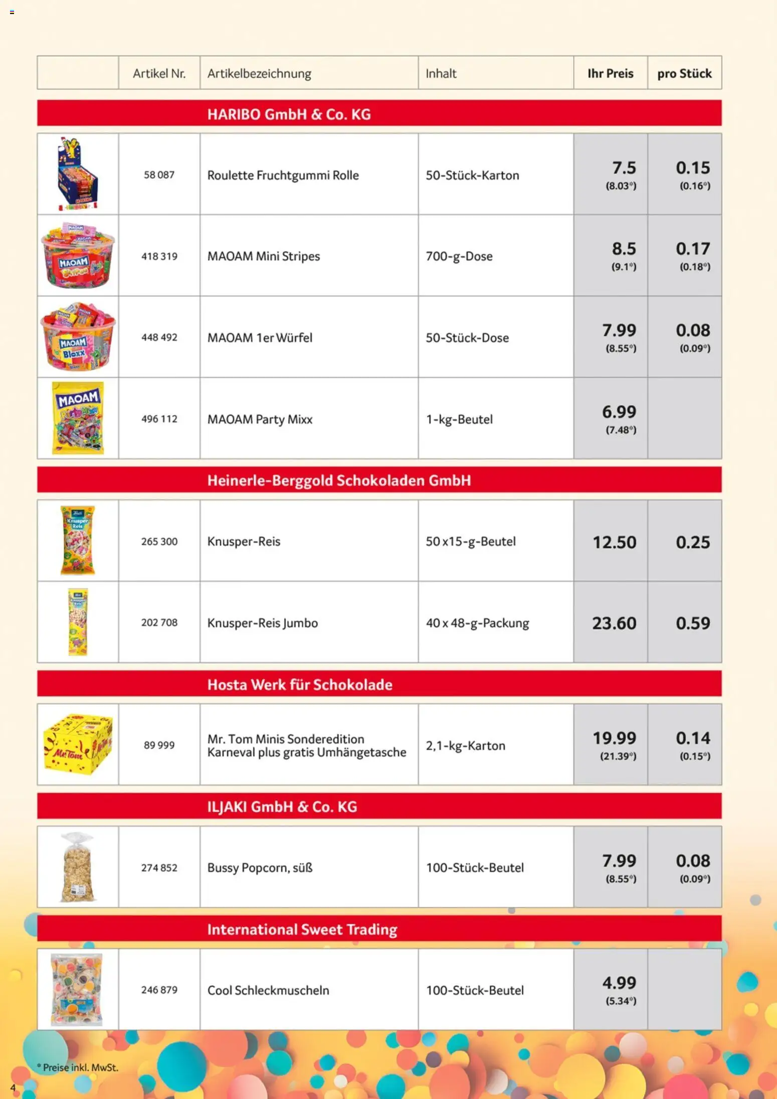 Selgros Karnevalssortiment – gültig ab 01.11.2025 | Seite: 4 | Produkte: Haribo, Schokolade, Reis
