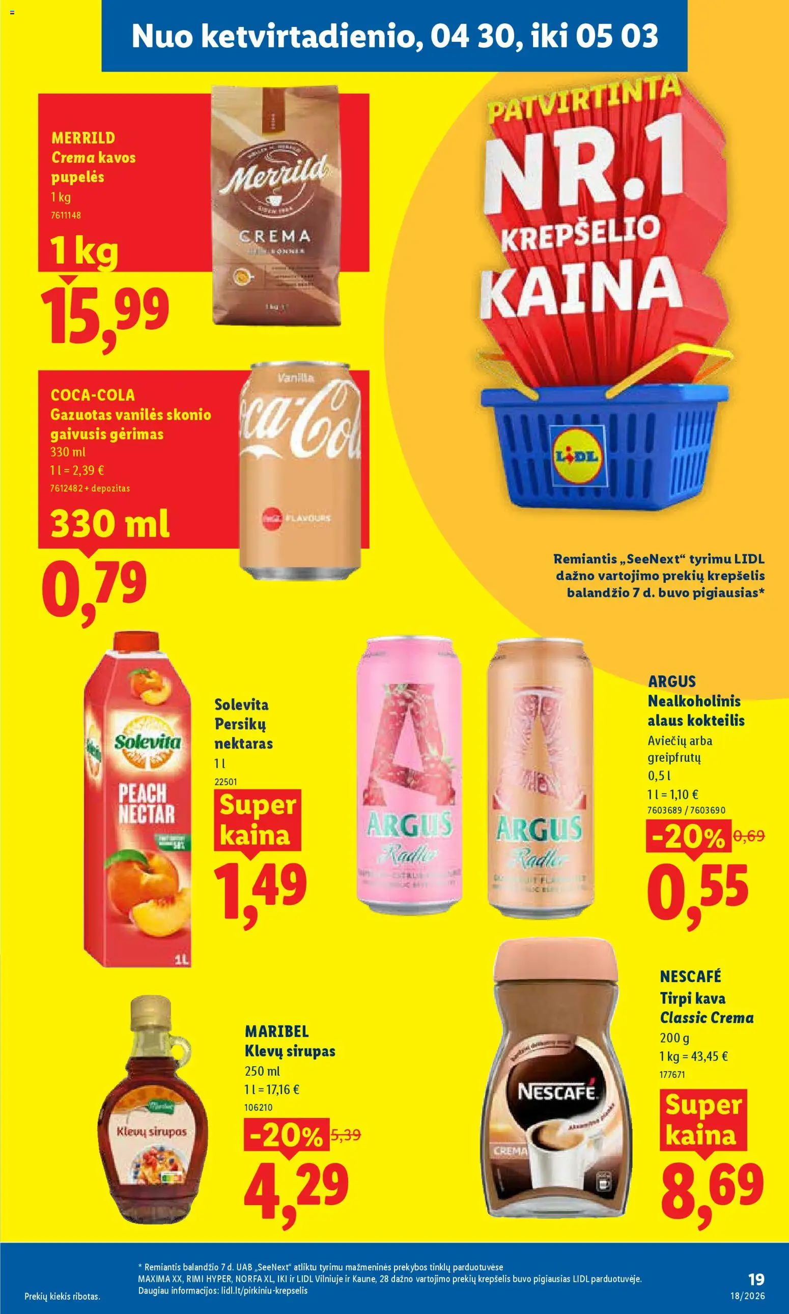 LIDL akcijos nuo 27.04.2026 | Puslapis: 19 | Prekių: Gaivusis gėrimas, Pupelės, Kava, Krepšelis