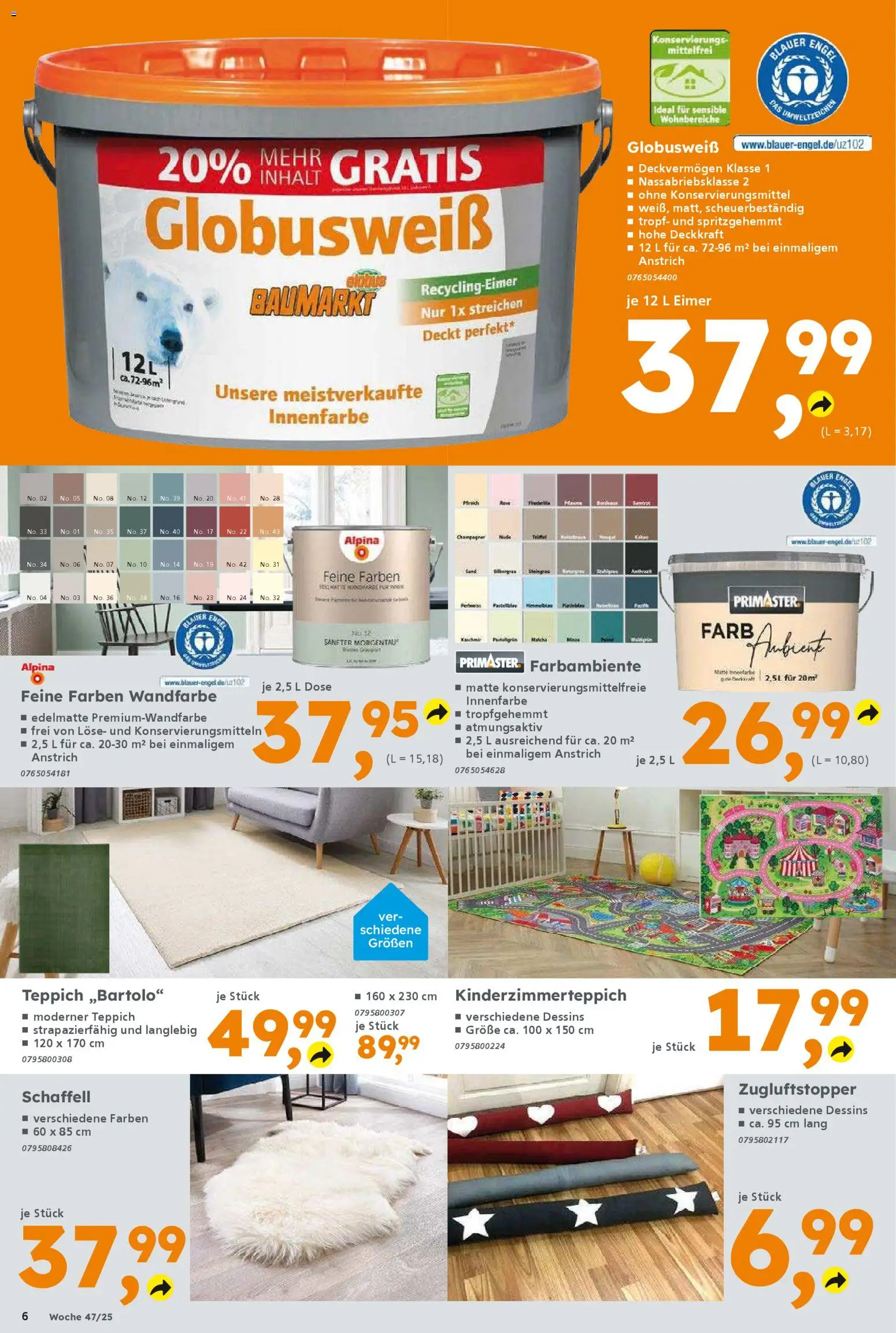 Globus Baumarkt prospekt Berlin-Treptow	 – gültig ab 16.11.2025 | Seite: 6 | Produkte: Teppich, Wandfarbe, Pfirsich