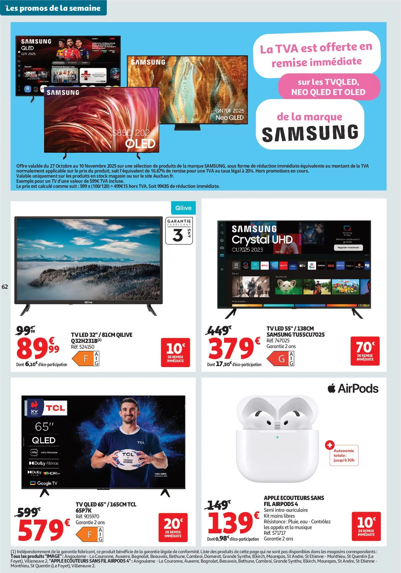 {H1} | Page: 62 | Produits: Télévision, Écouteurs, TV led