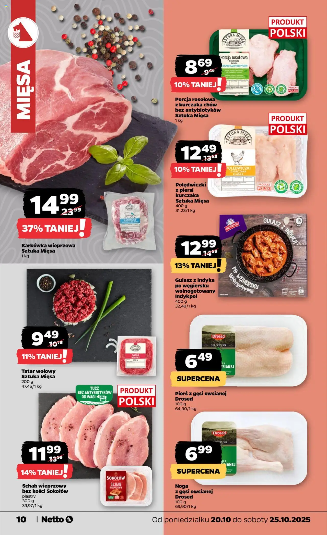 Netto gazetka - Spożywcza od 20.10.2025 | Strona: 10 | Produkty: Schab, Schab wieprzowy, Tatar, Gulasz