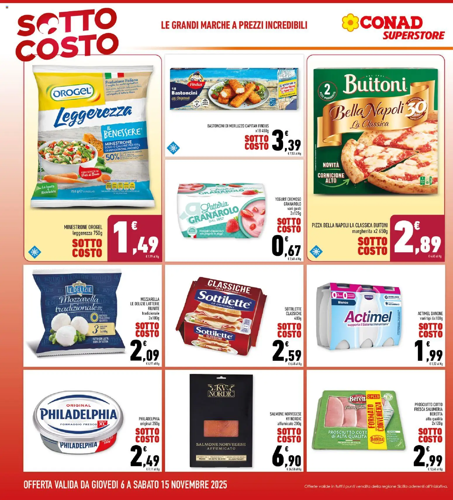 Volantino Conad del 06.11.2025 | Pagina: 2 | Prodotti: Yogurt, Pizza, Merluzzo, Mozzarella