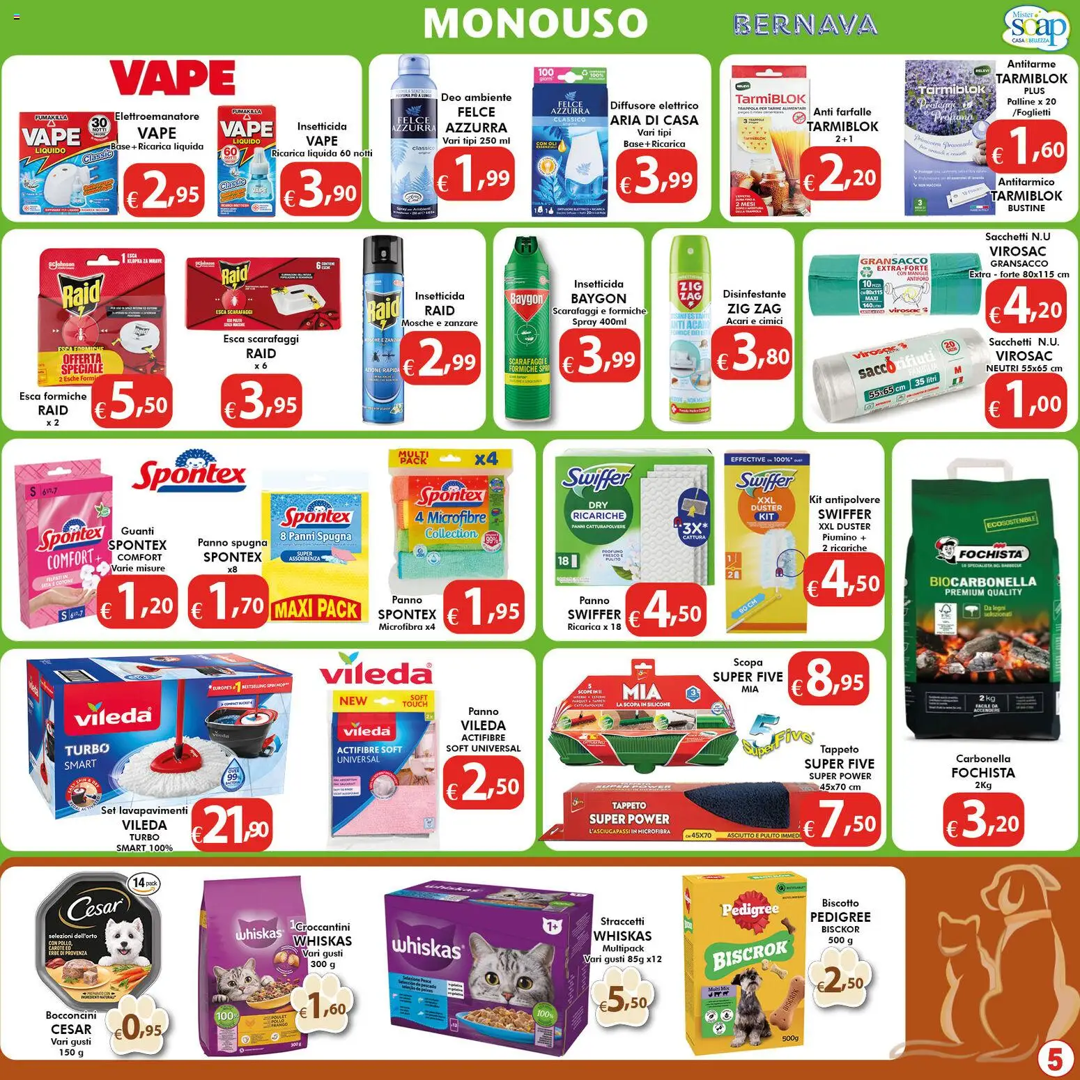 Volantino Bernava del 10.04.2026 | Pagina: 5 | Prodotti: Spugna, Scopa, Silicone, Insetticida