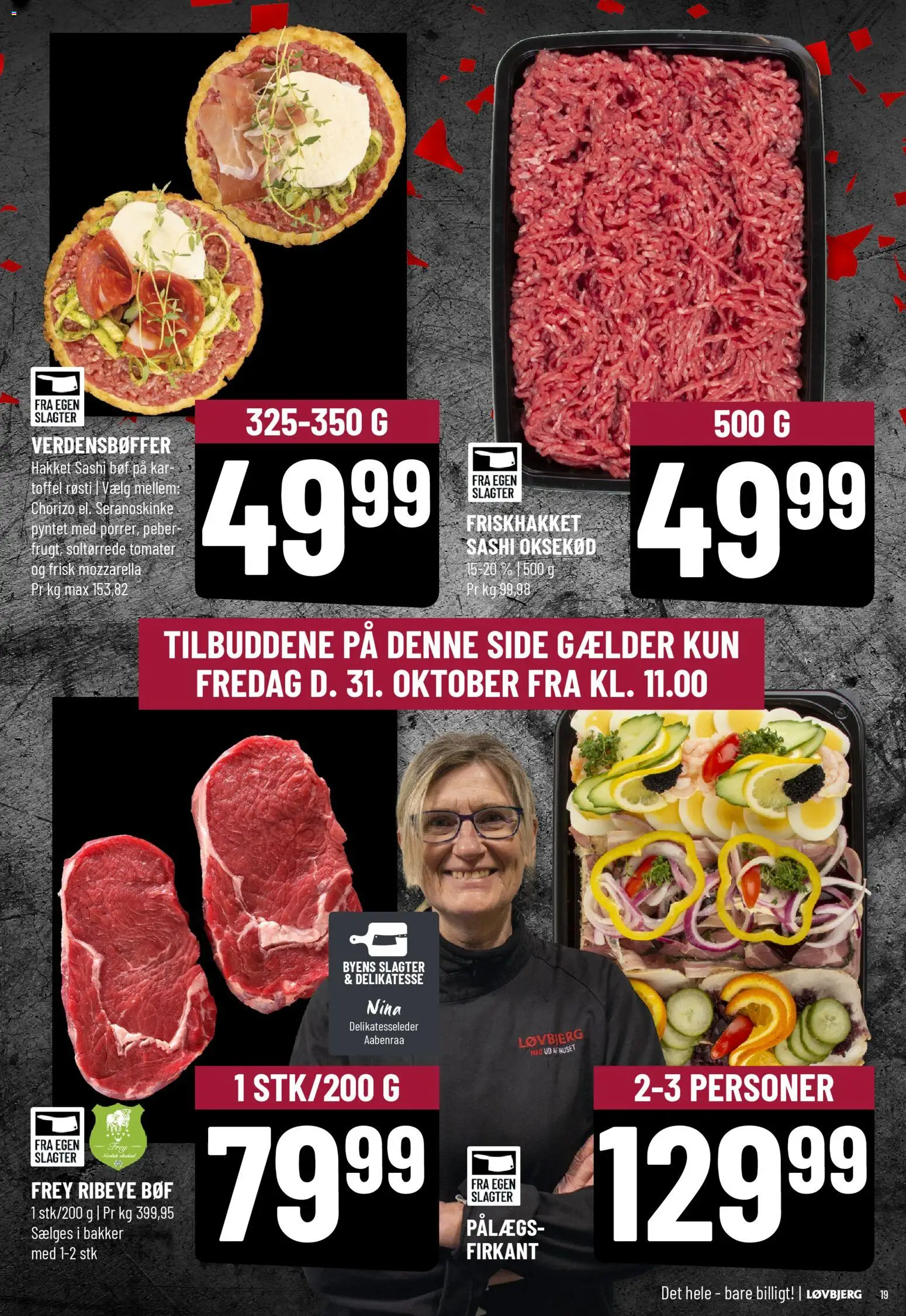 Løvbjerg tilbudsavis – gyldig fra 31.10.2025 | Side: 19 | Produkter: Tomater, Oksekød, Peber, Mozzarella