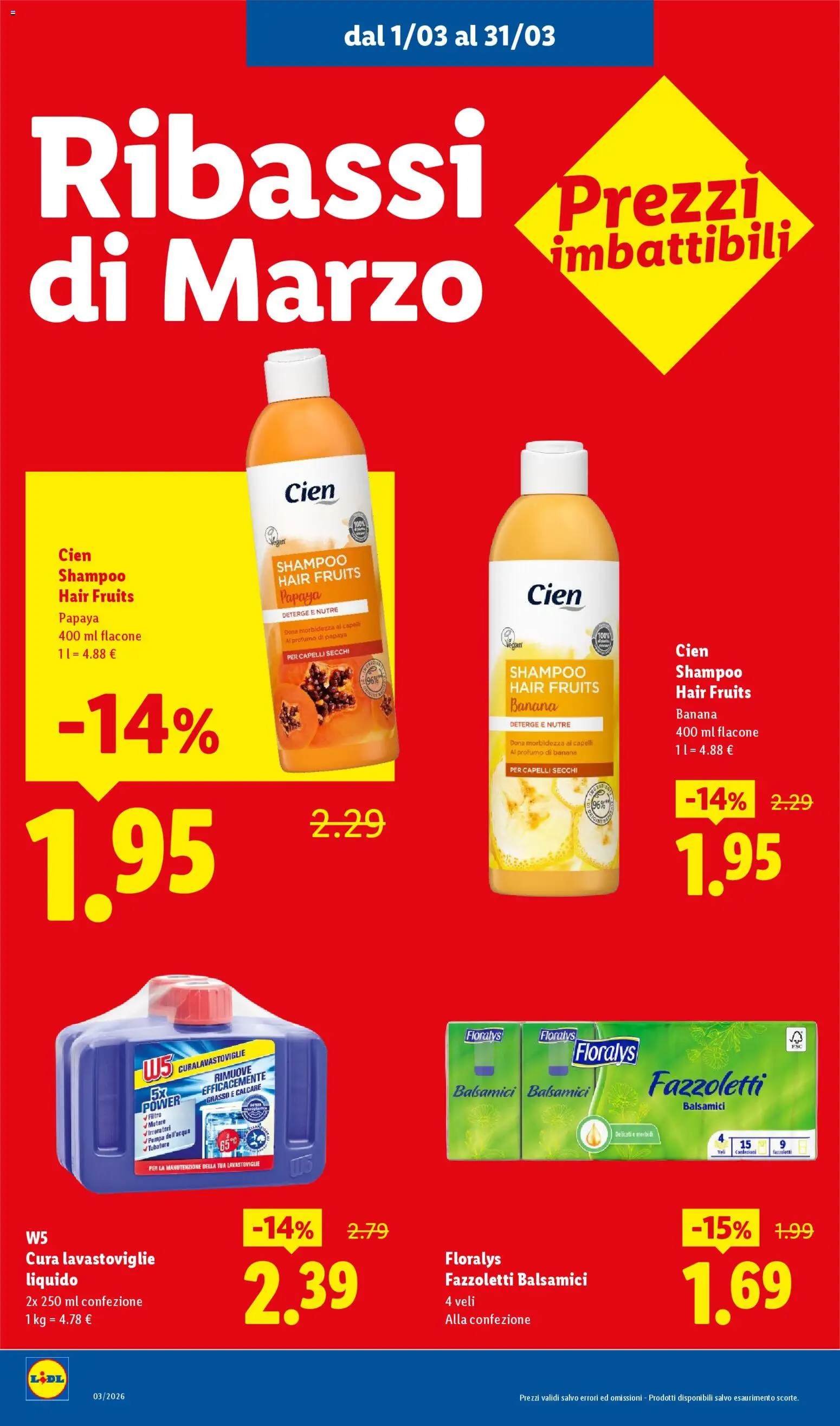 Volantino Lidl del 01.03.2026 | Pagina: 14 | Prodotti: Shampoo, Fazzoletti, Lavastoviglie, Profumo