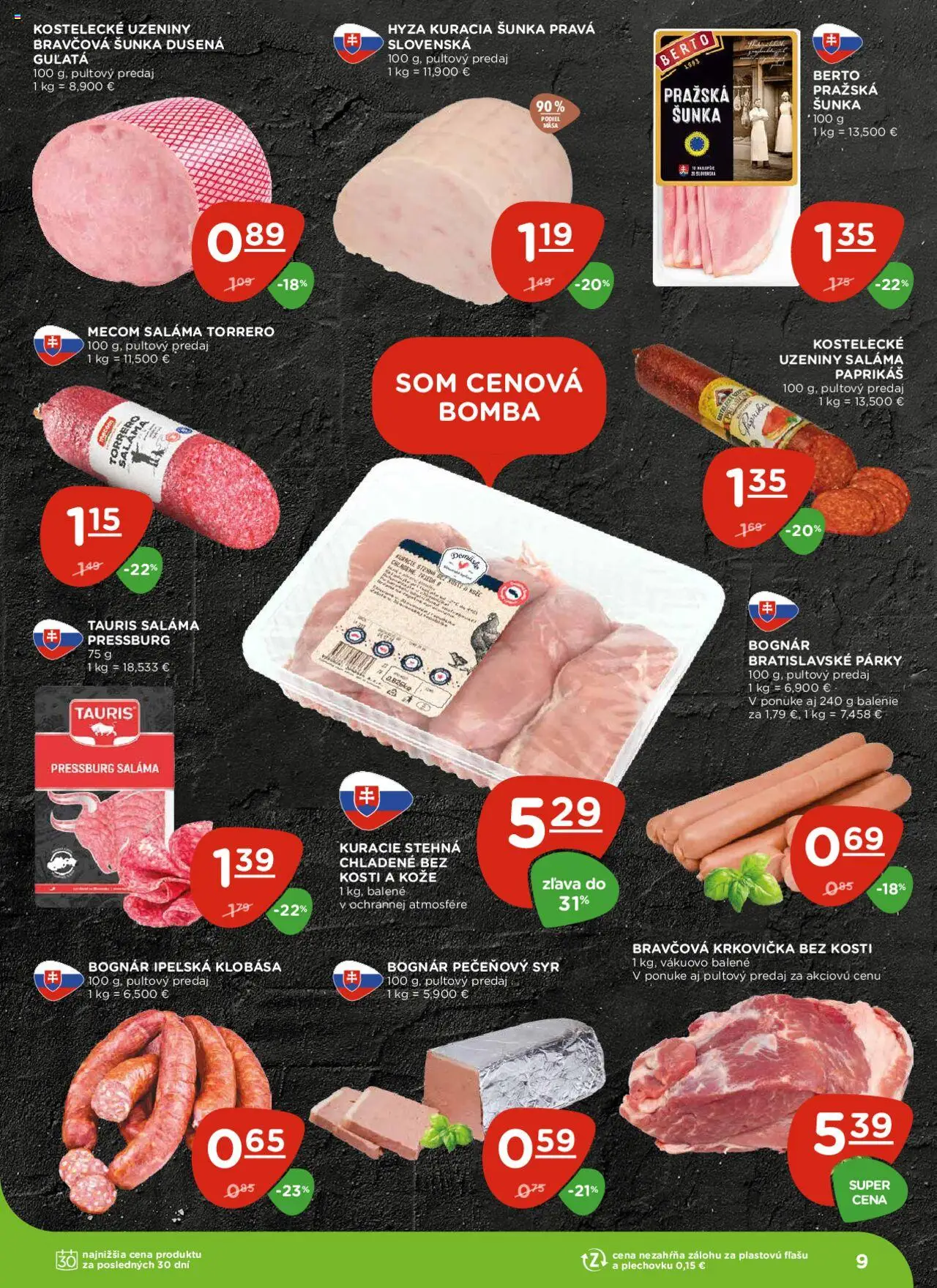 Nové Terno akcie – leták je platný od 16.10.2025 | Strana: 9 | Produkty: Saláma, Šunka, Klobása, Bravčová krkovička