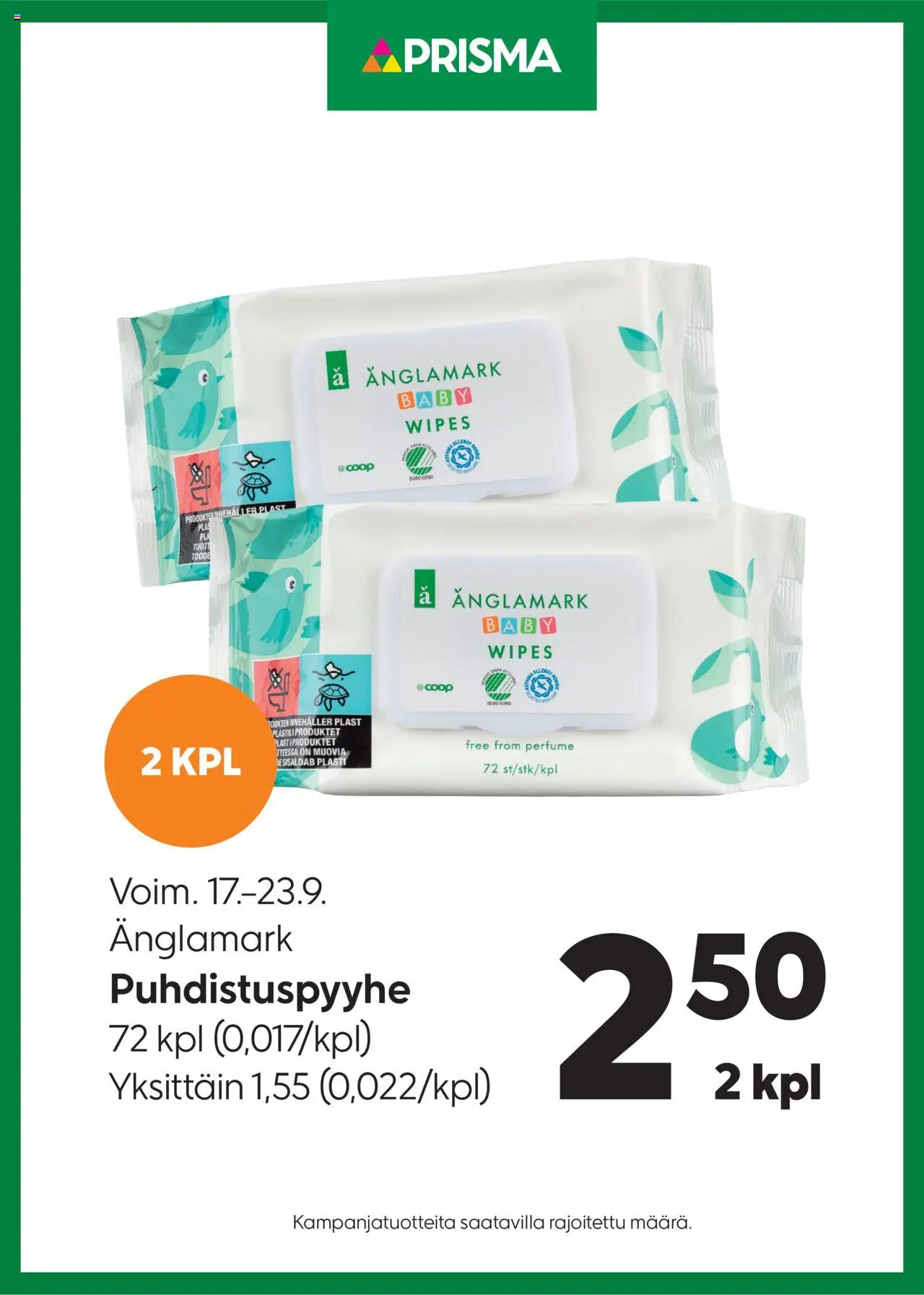 Prisma tarjoukset Puhdistuspyyhe – voimassa 17.09.2025 alkaen | Sivu: 1