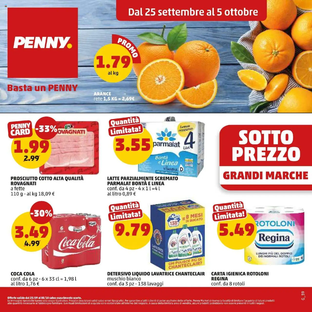 Volantino PENNY del 25.09.2025 | Pagina: 1 | Prodotti: Prosciutto Cotto, Arance, Latte, Prosciutto