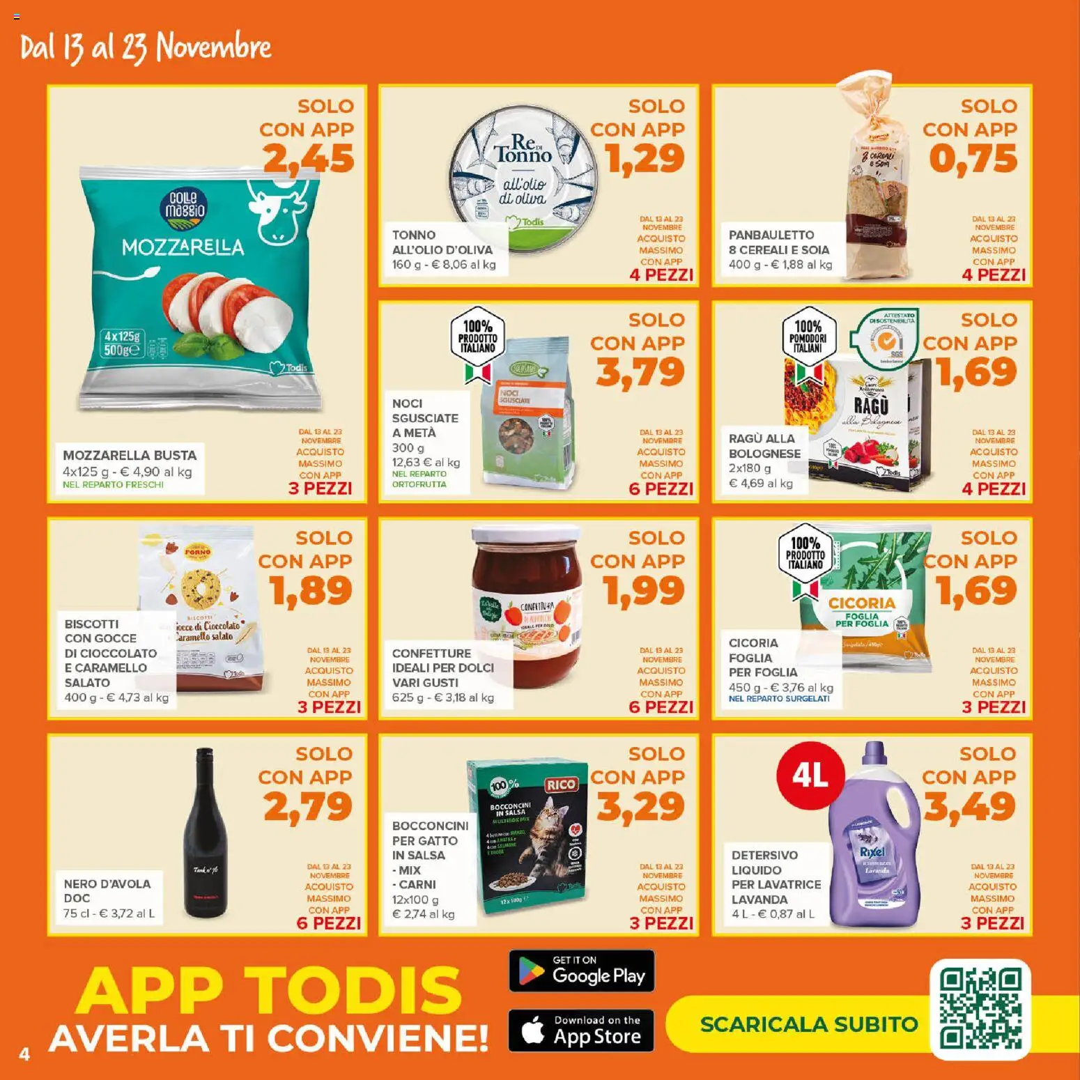 Volantino Todis del 13.11.2025 | Pagina: 4 | Prodotti: Biscotti, Noci, Ragú, Lavanda