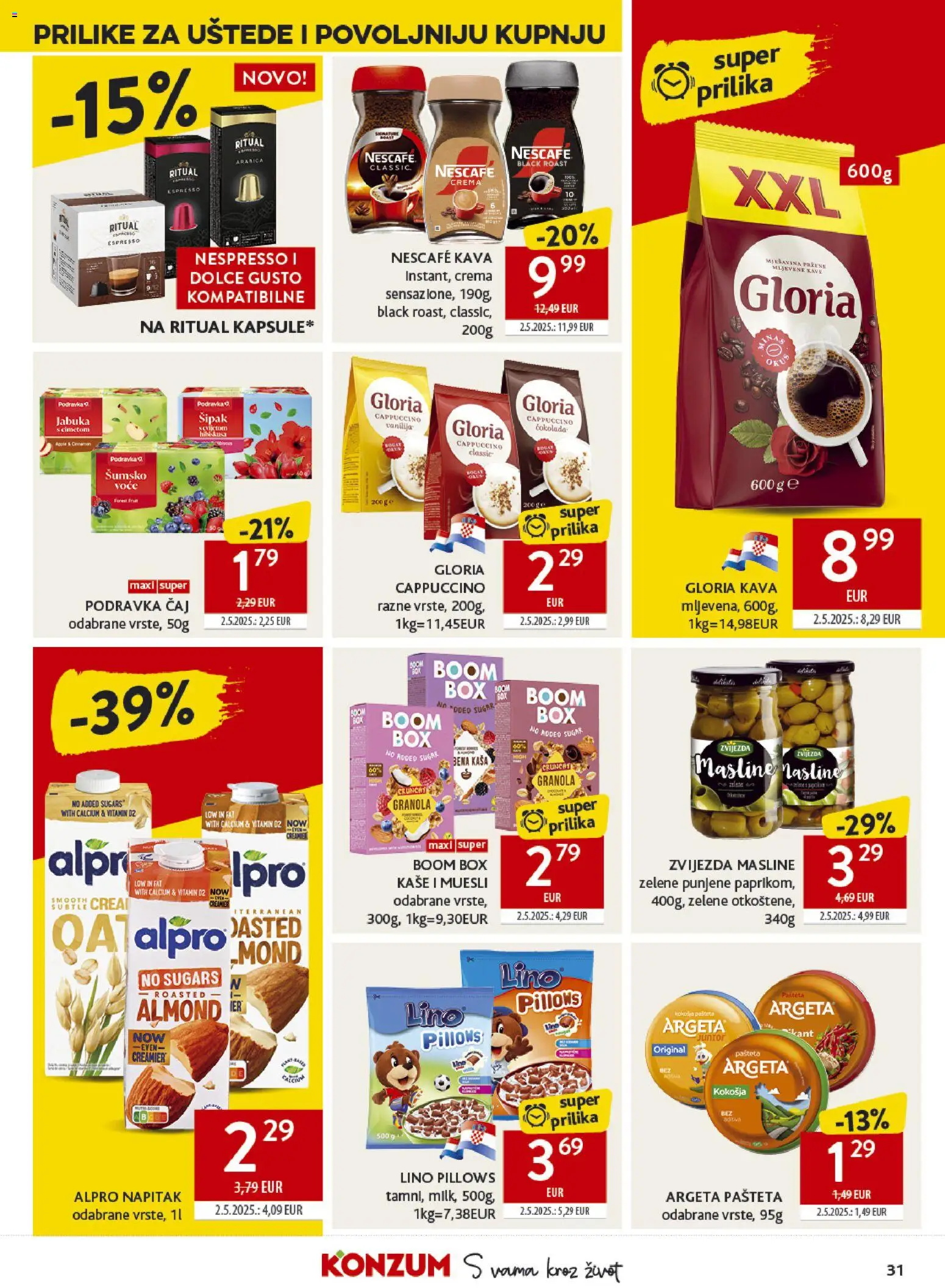 Konzum katalog | vrijedi od 15.04.2026 | Stranica: 31 | Proizvodi: Dolce Gusto, Masline, Čaj, Cappuccino