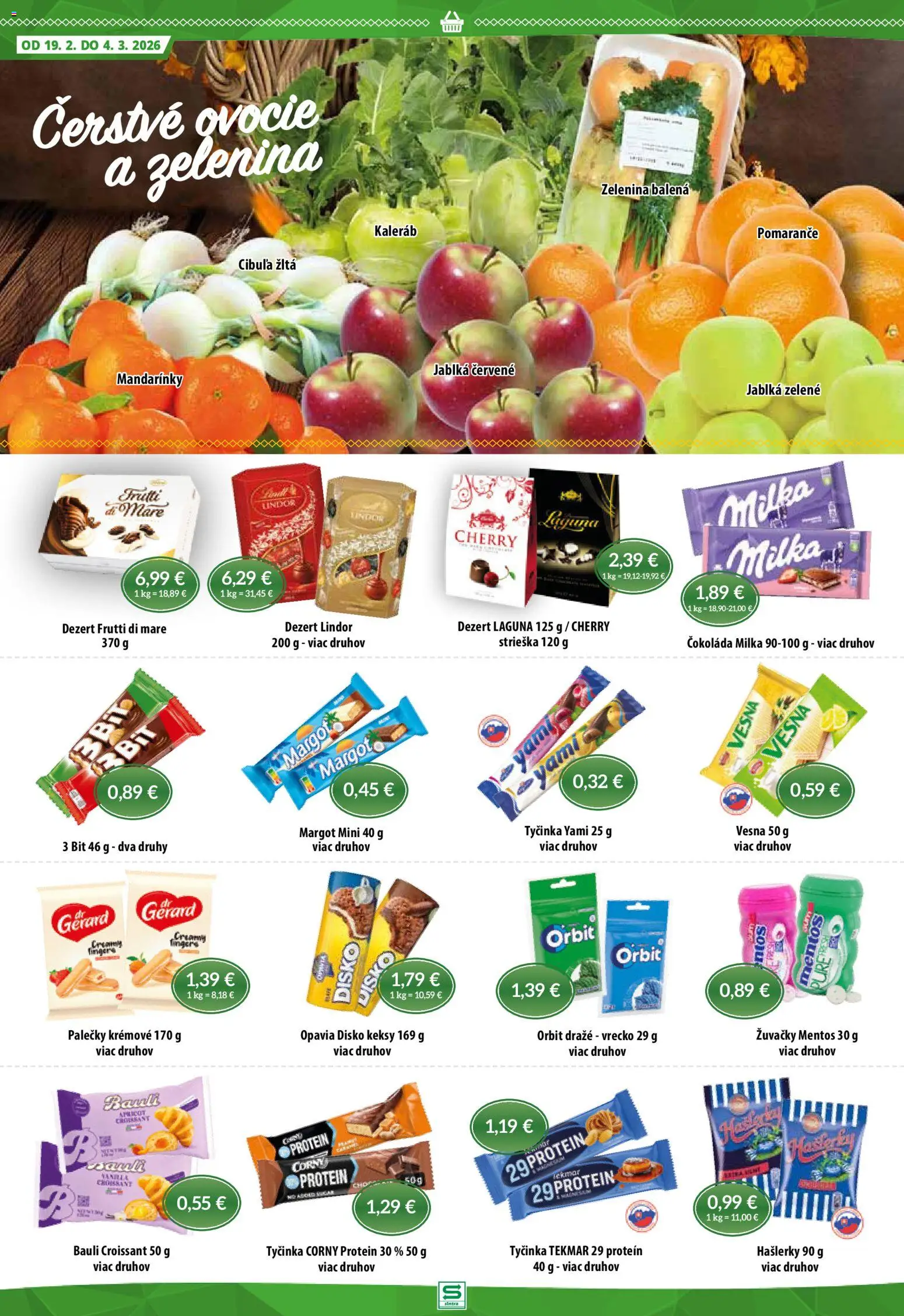 Nové Sintra akcie – leták je platný od 19.02.2026 | Strana: 6 | Produkty: Jablká, Croissant, Lindor, Cibuľa